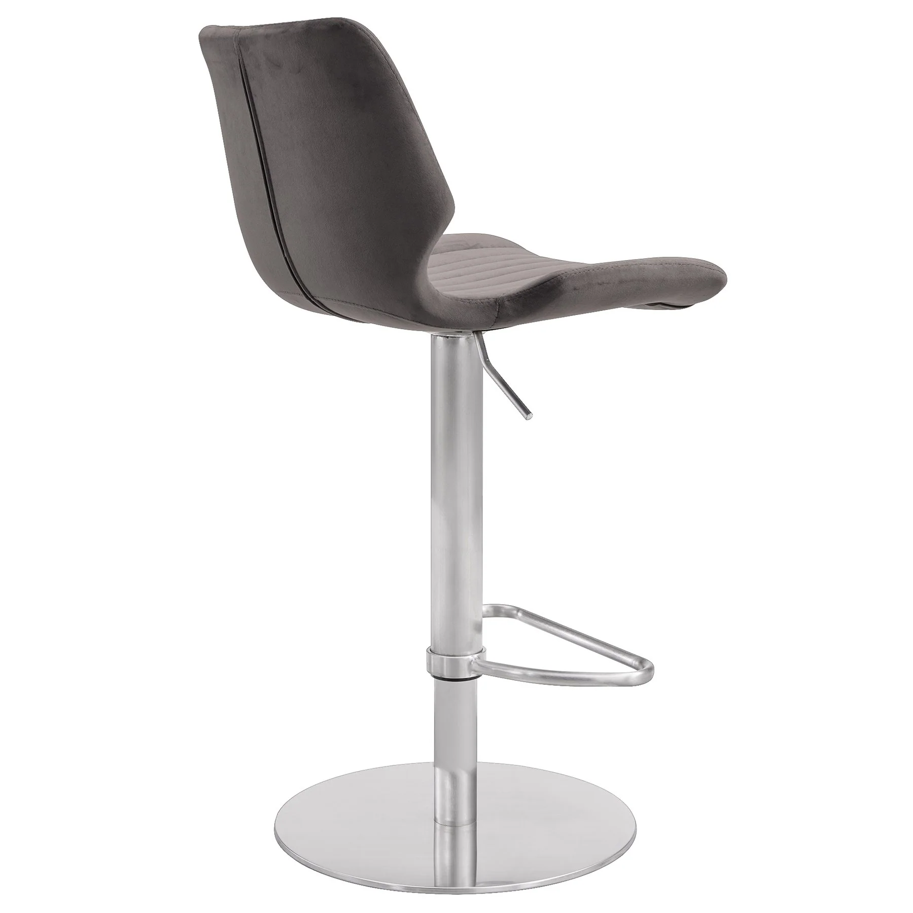 Anika Adjustable Gray Velvet and Brushed Stainless Steel Bar and Counter Stool - Image 3