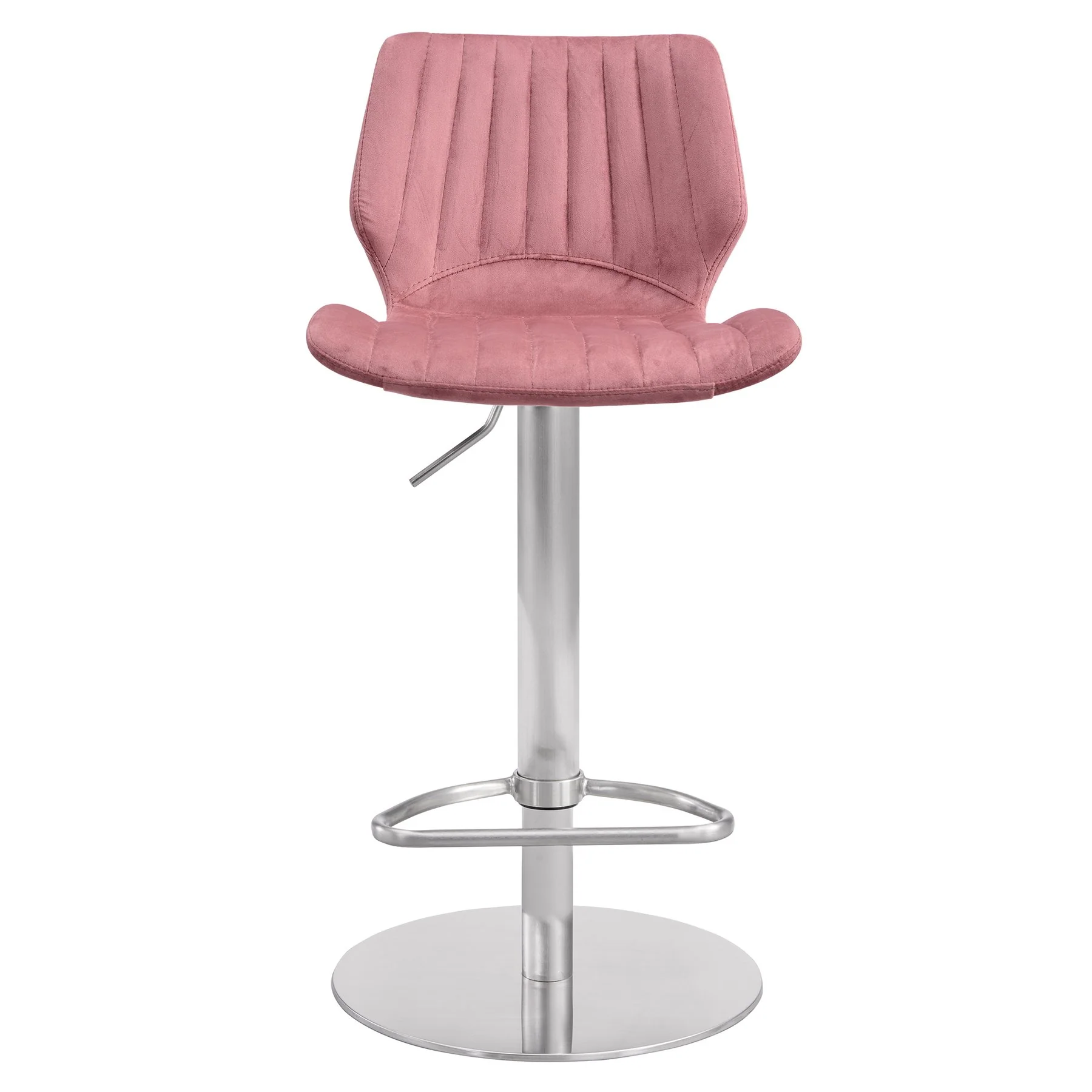 Anika Adjustable Velvet and Brushed Stainless Steel Bar and Counter Stool in Pink - Image 2