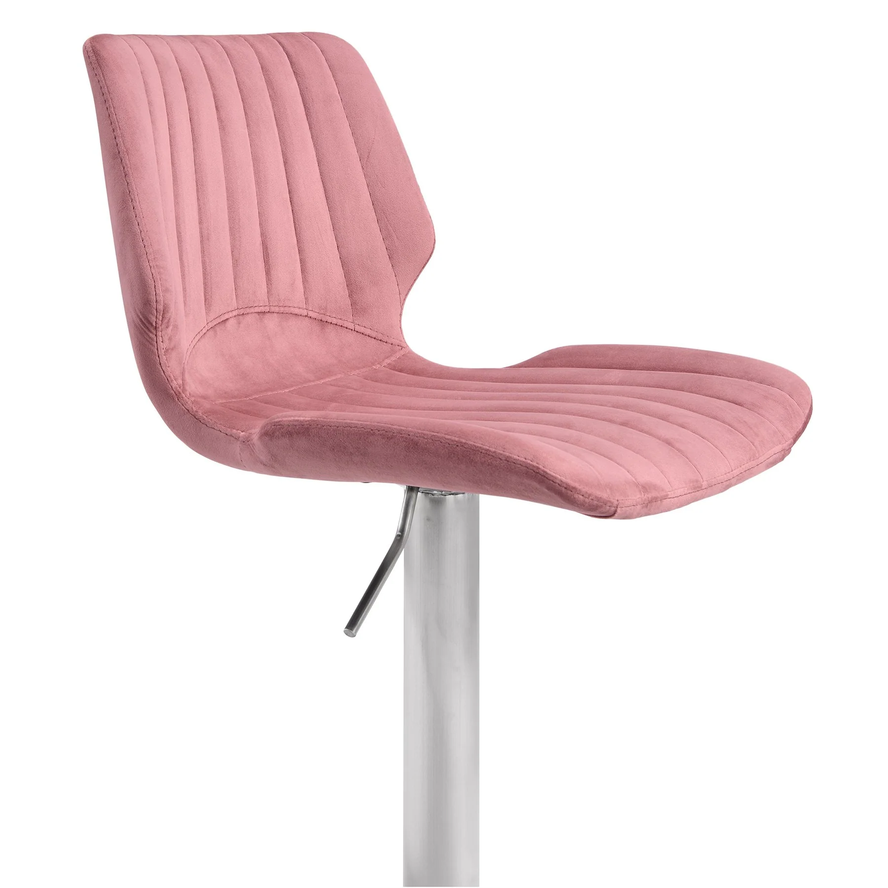 Anika Adjustable Velvet and Brushed Stainless Steel Bar and Counter Stool in Pink - Image 4