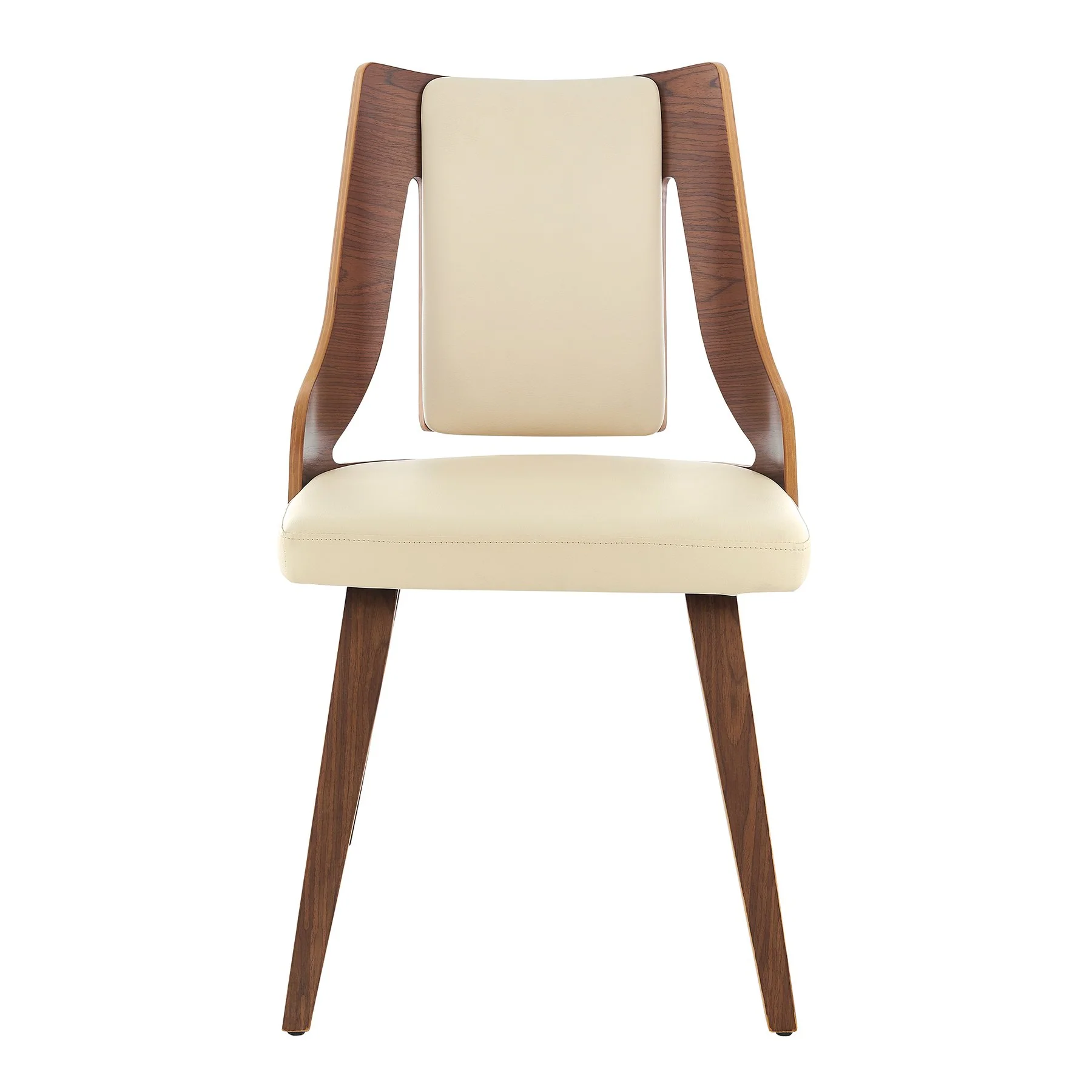 Aniston Cream Faux Leather and Walnut Wood Dining Chairs - Set of 2 - Image 3