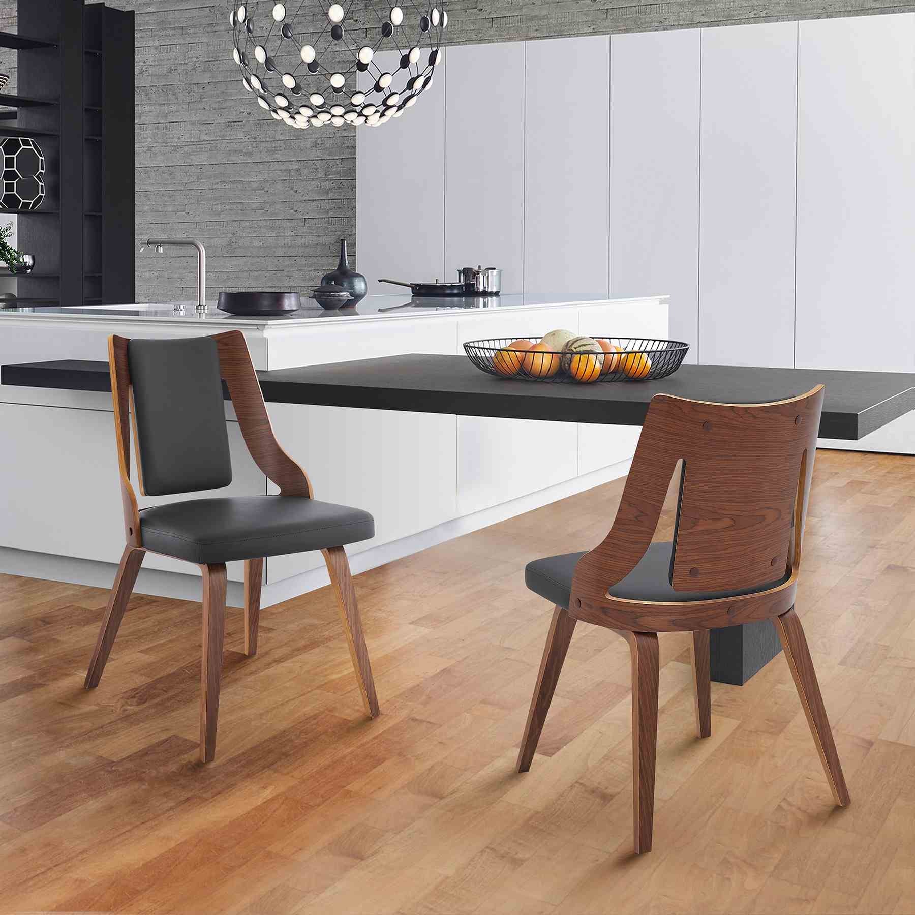 Aniston Gray Faux Leather and Walnut Wood Dining Chairs - Set of 2 - Image 9