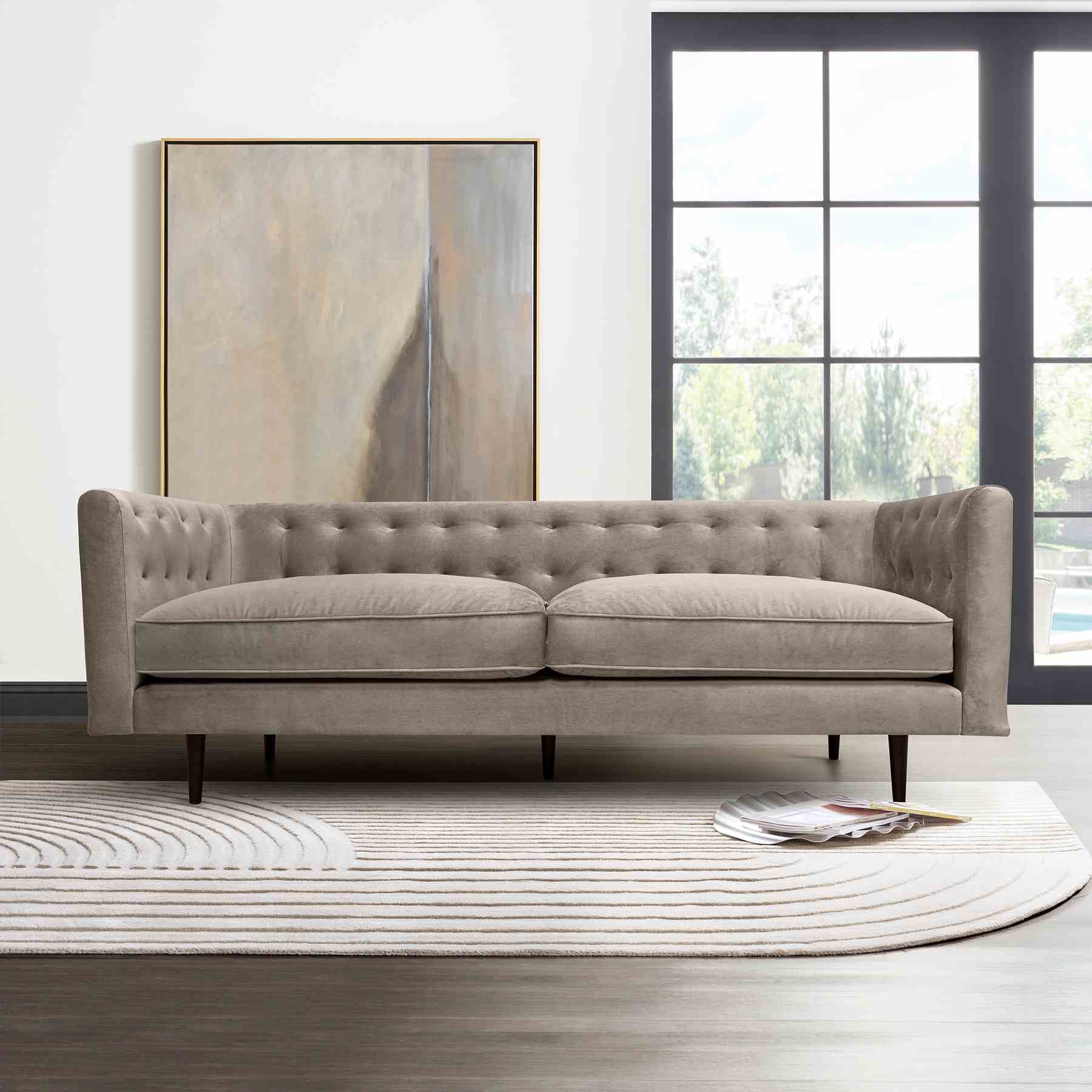 Annabelle 80" Fossil Gray Velvet Sofa with Black Wood Legs - Image 9