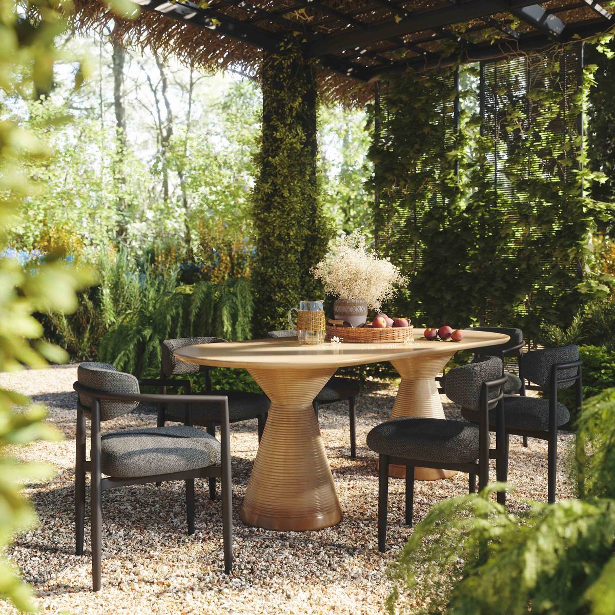 Annika Black Textured Outdoor Dining Arm Chair - Image 2