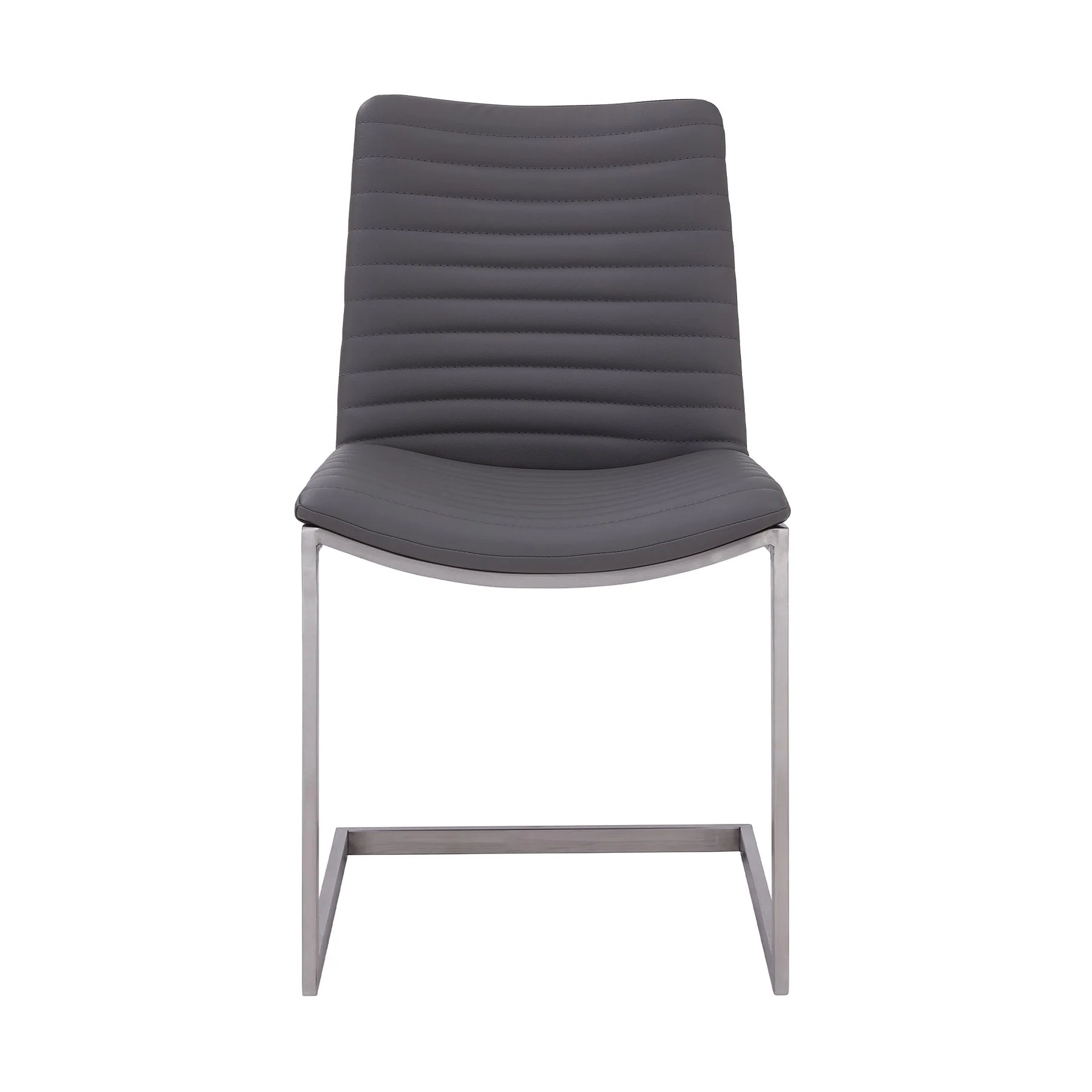 April Contemporary Dining Chair in Brushed Stainless Steel Finish and Gray Faux Leather - Set of 2 - Image 2