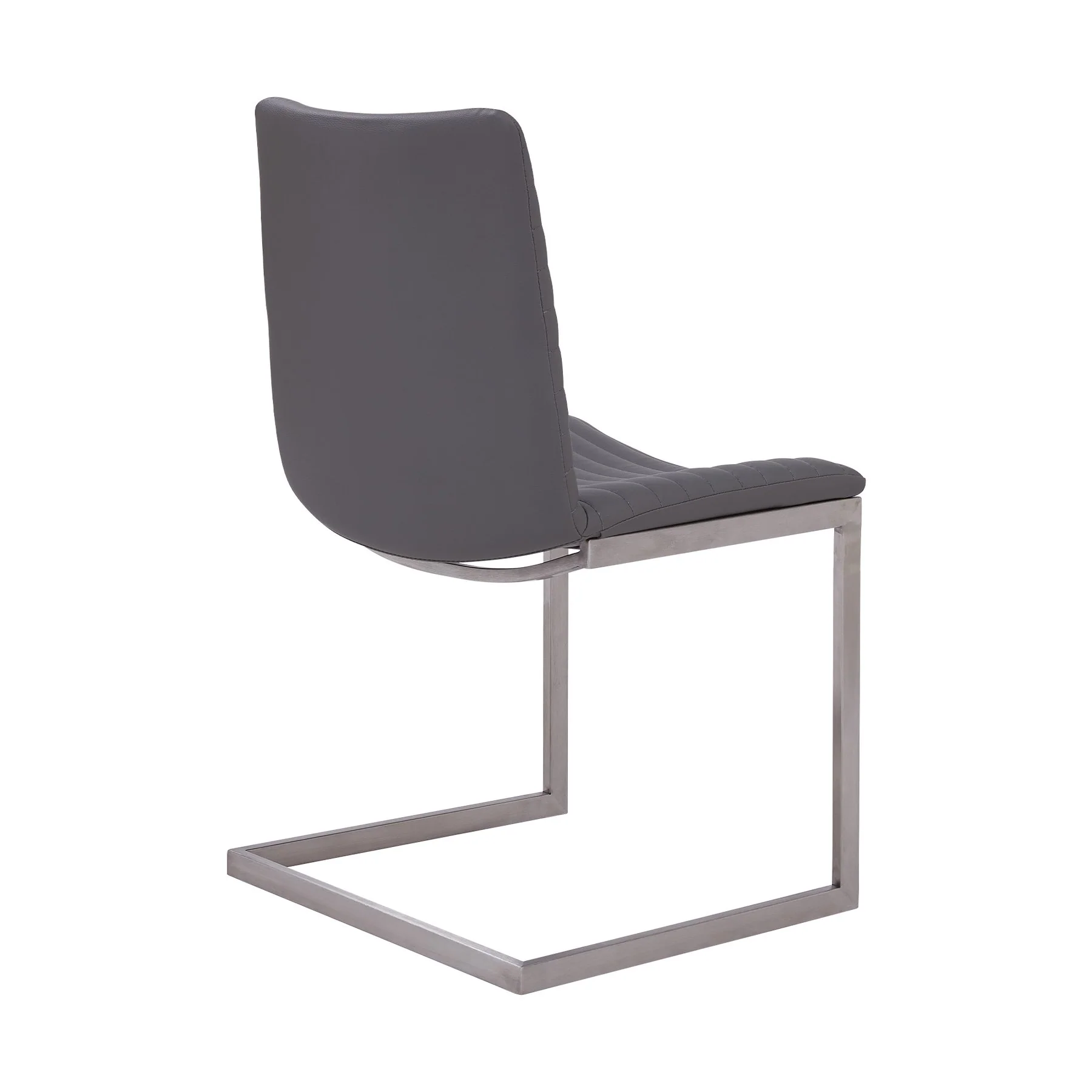 April Contemporary Dining Chair in Brushed Stainless Steel Finish and Gray Faux Leather - Set of 2 - Image 3
