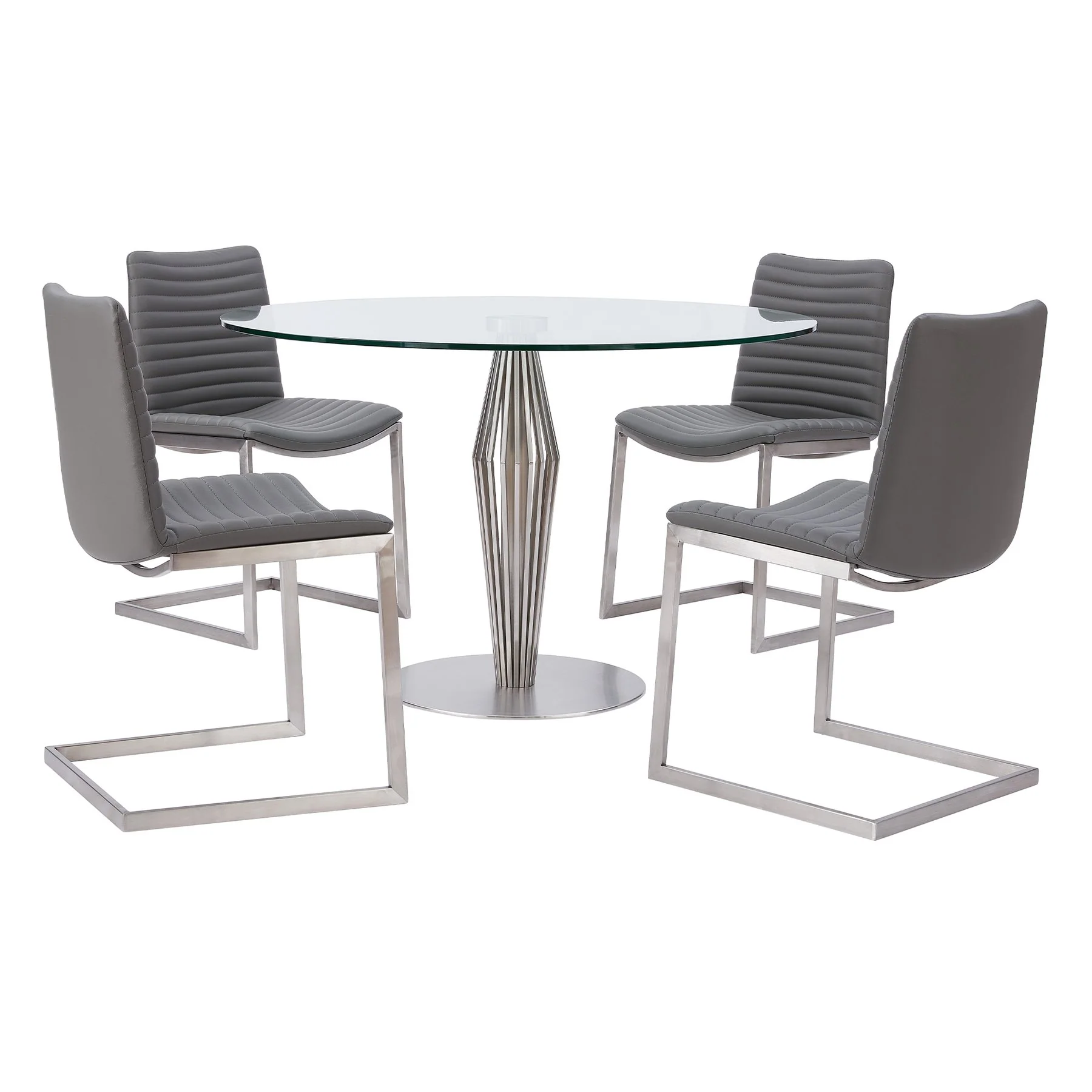 April Contemporary Dining Chair in Brushed Stainless Steel Finish and Gray Faux Leather - Set of 2 - Image 7