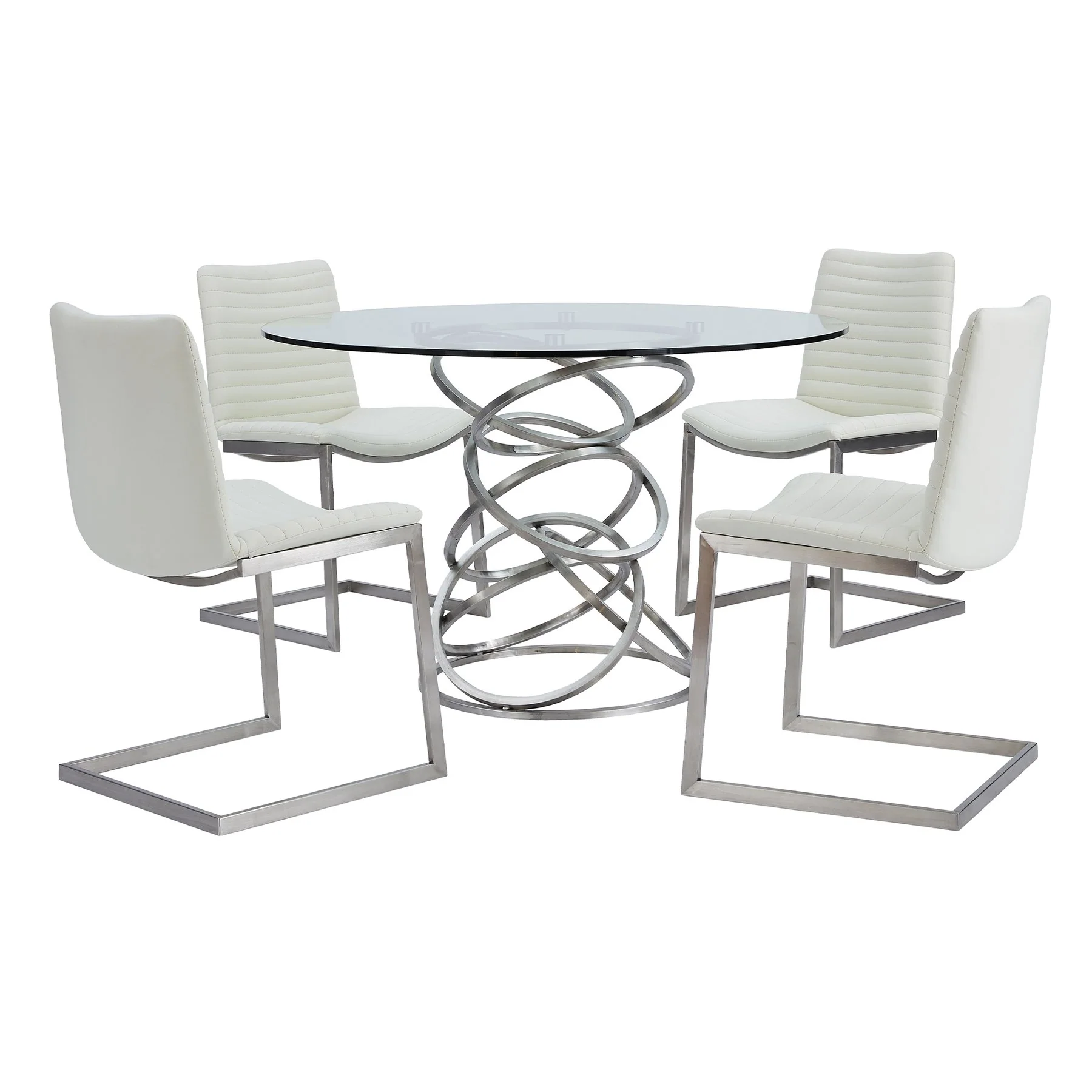 April Contemporary Dining Chair in Brushed Stainless Steel Finish and White Faux Leather - Set of 2 - Image 5