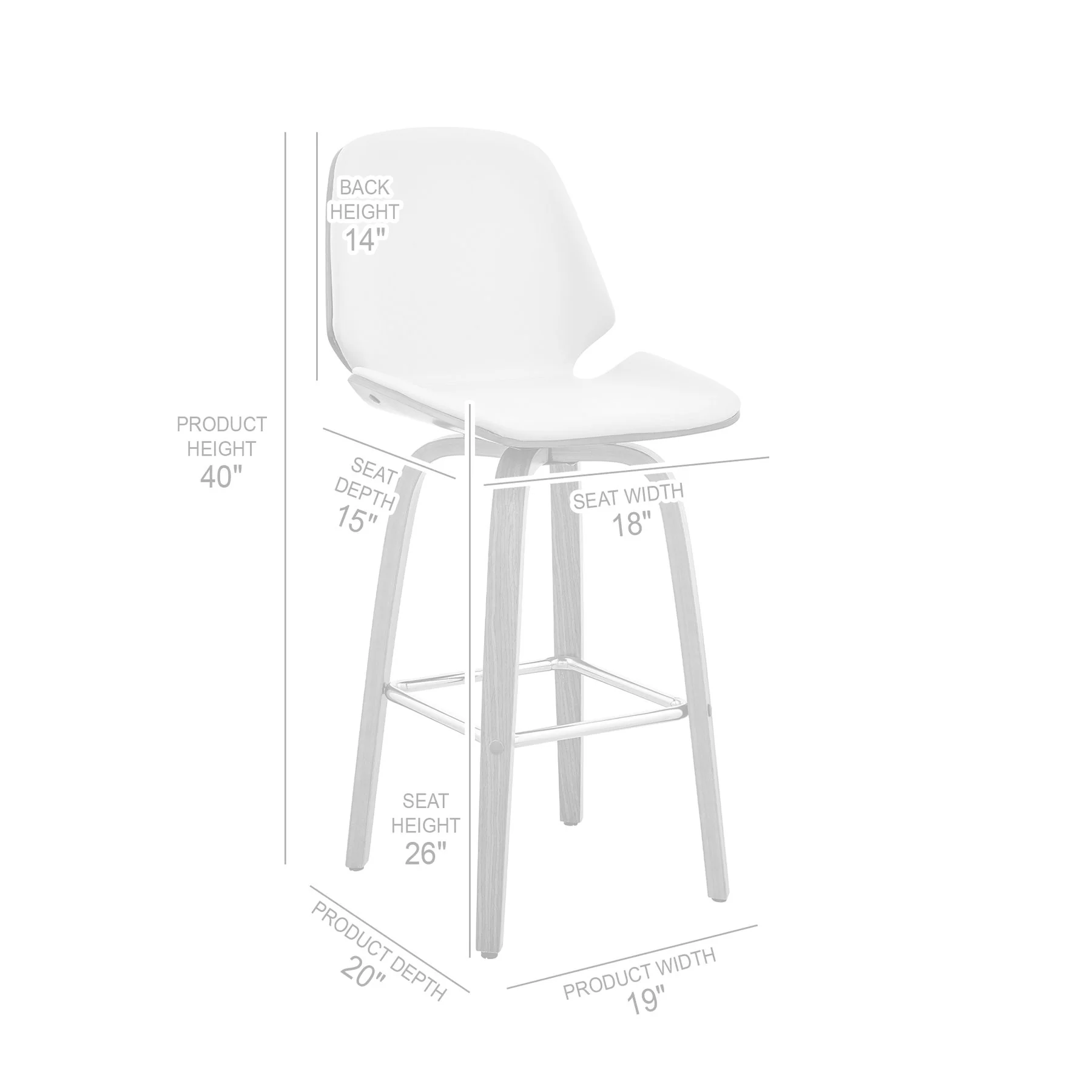 Arabela 26" Brown Faux Leather and Walnut Wood Swivel Bar Stool - Image 10