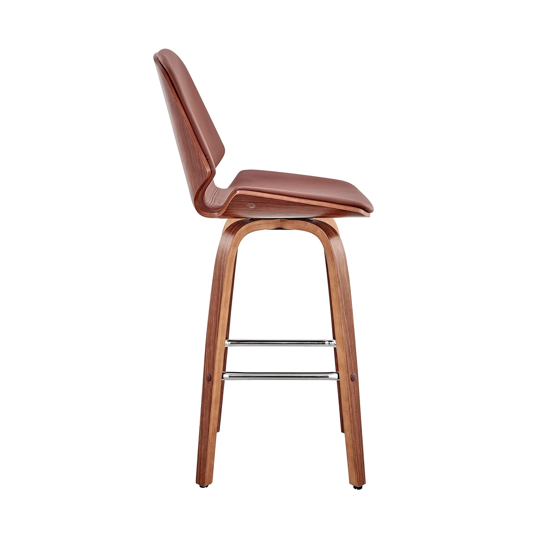 Arabela 26" Brown Faux Leather and Walnut Wood Swivel Bar Stool - Image 3