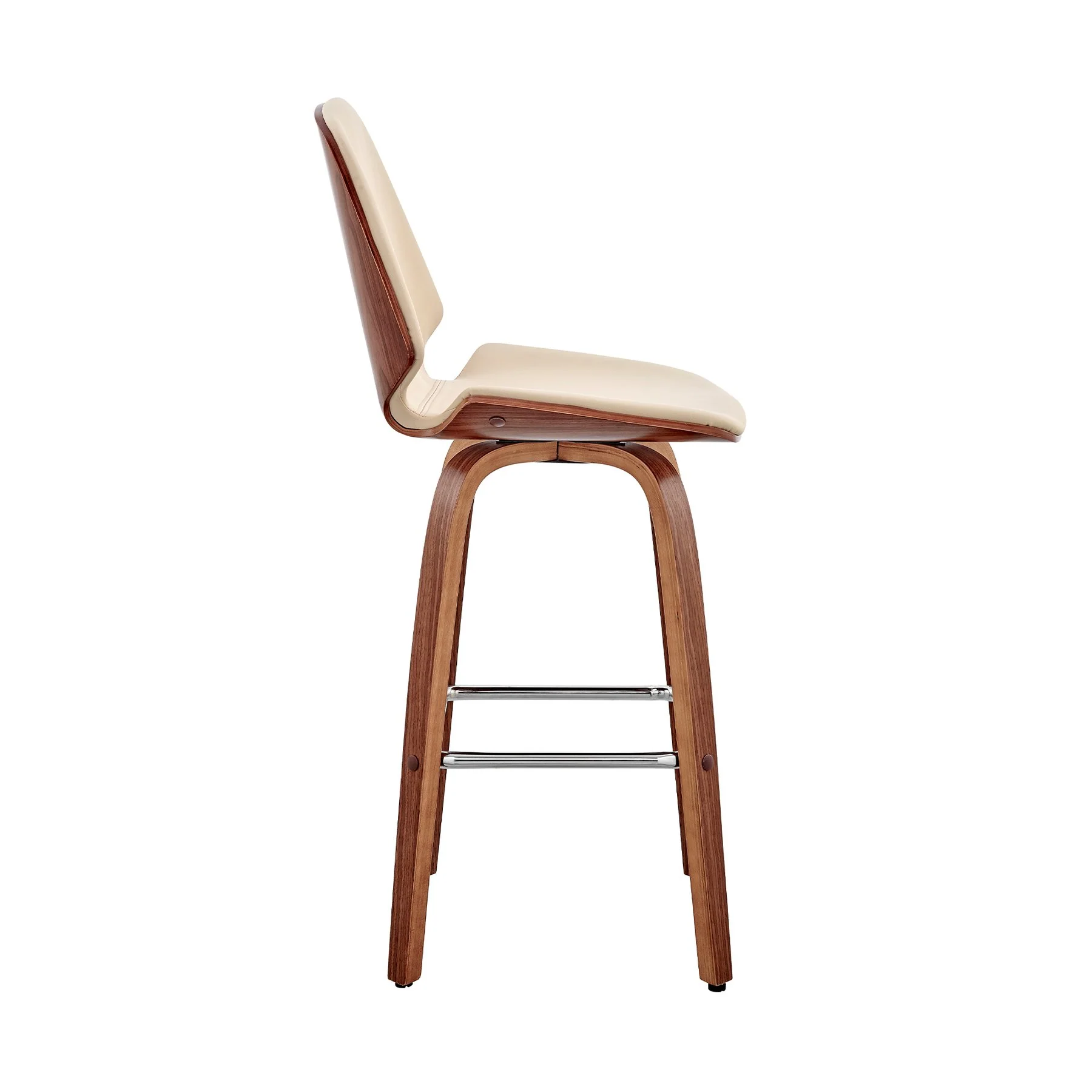 Arabela 26" Cream Faux Leather and Walnut Wood Swivel Bar Stool - Image 3