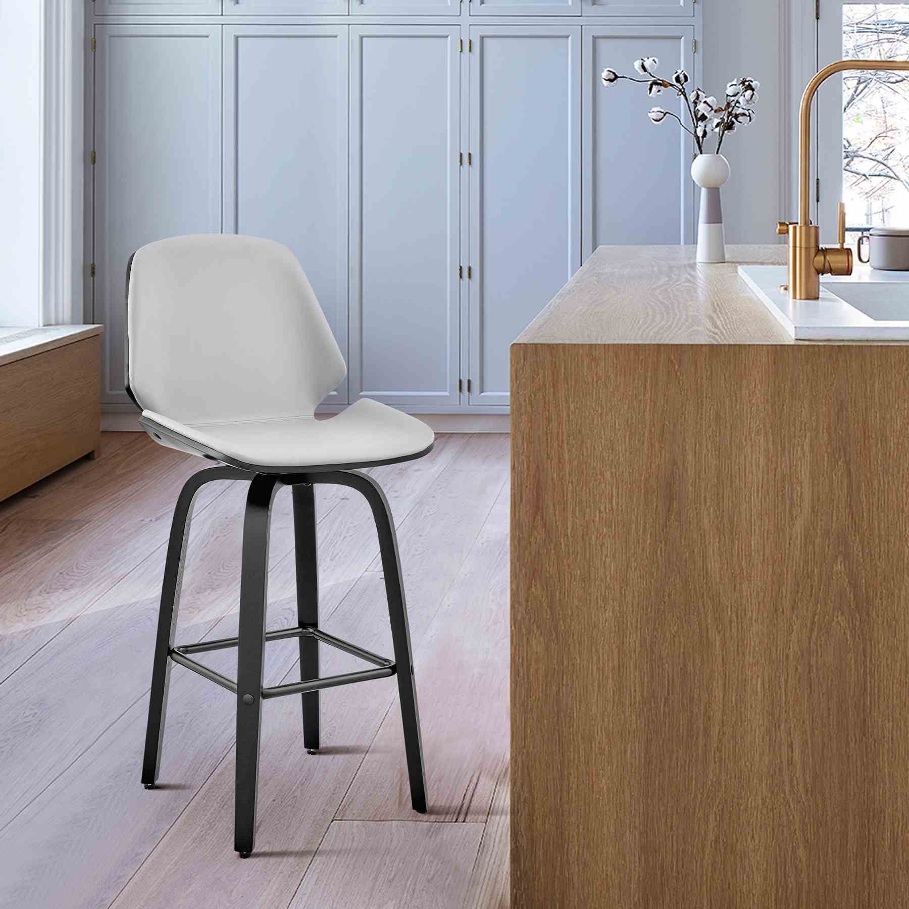 Arabela 26" Gray Faux Leather and Black Wood Swivel Bar Stool - Image 11