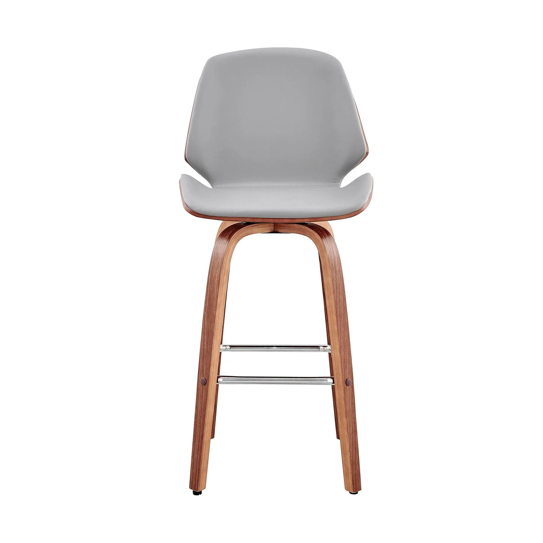 Arabela 26" Gray Faux Leather and Walnut Wood Swivel Bar Stool - Image 2