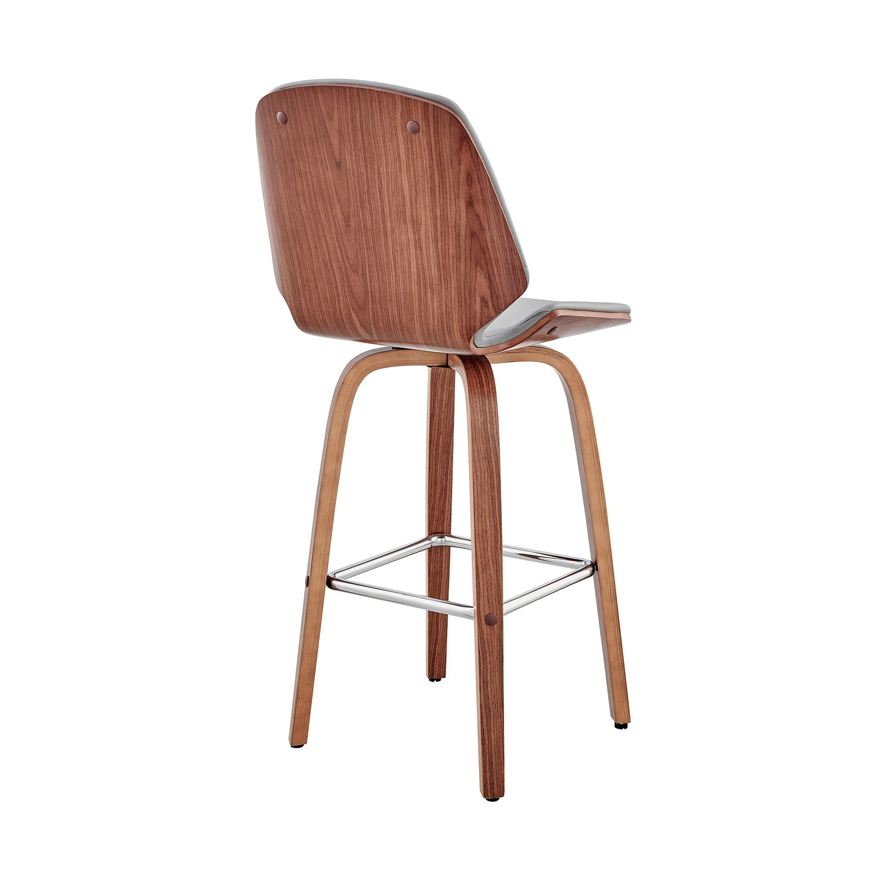 Arabela 26" Gray Faux Leather and Walnut Wood Swivel Bar Stool - Image 4