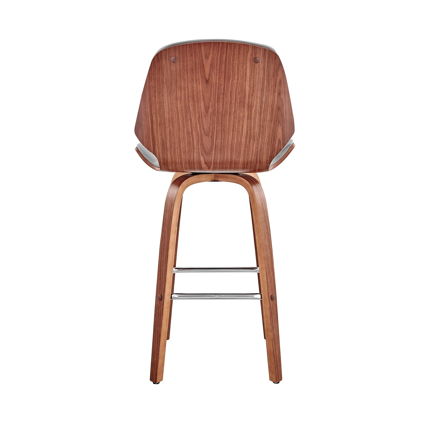 Arabela 26" Gray Faux Leather and Walnut Wood Swivel Bar Stool - Image 5