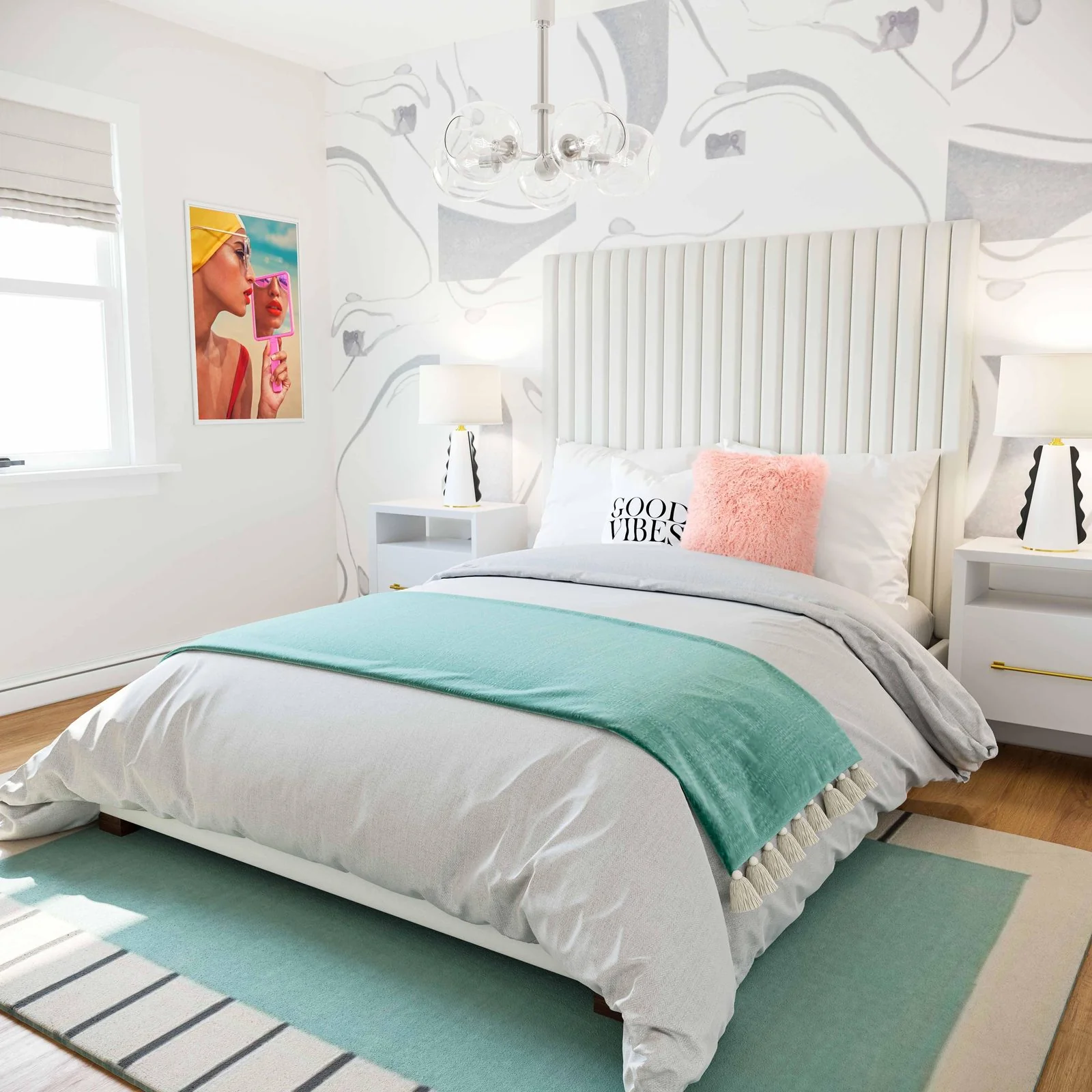 Arabelle White Velvet Bed in King - Image 2
