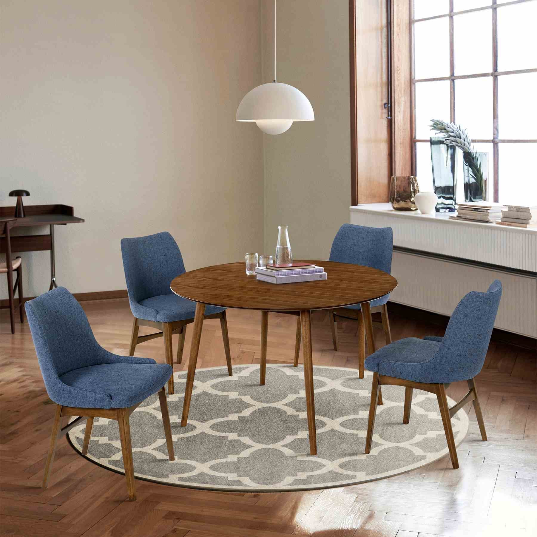 Arcadia and Azalea 48" Round Blue and Walnut Wood 5 Piece Dining Set - Image 10