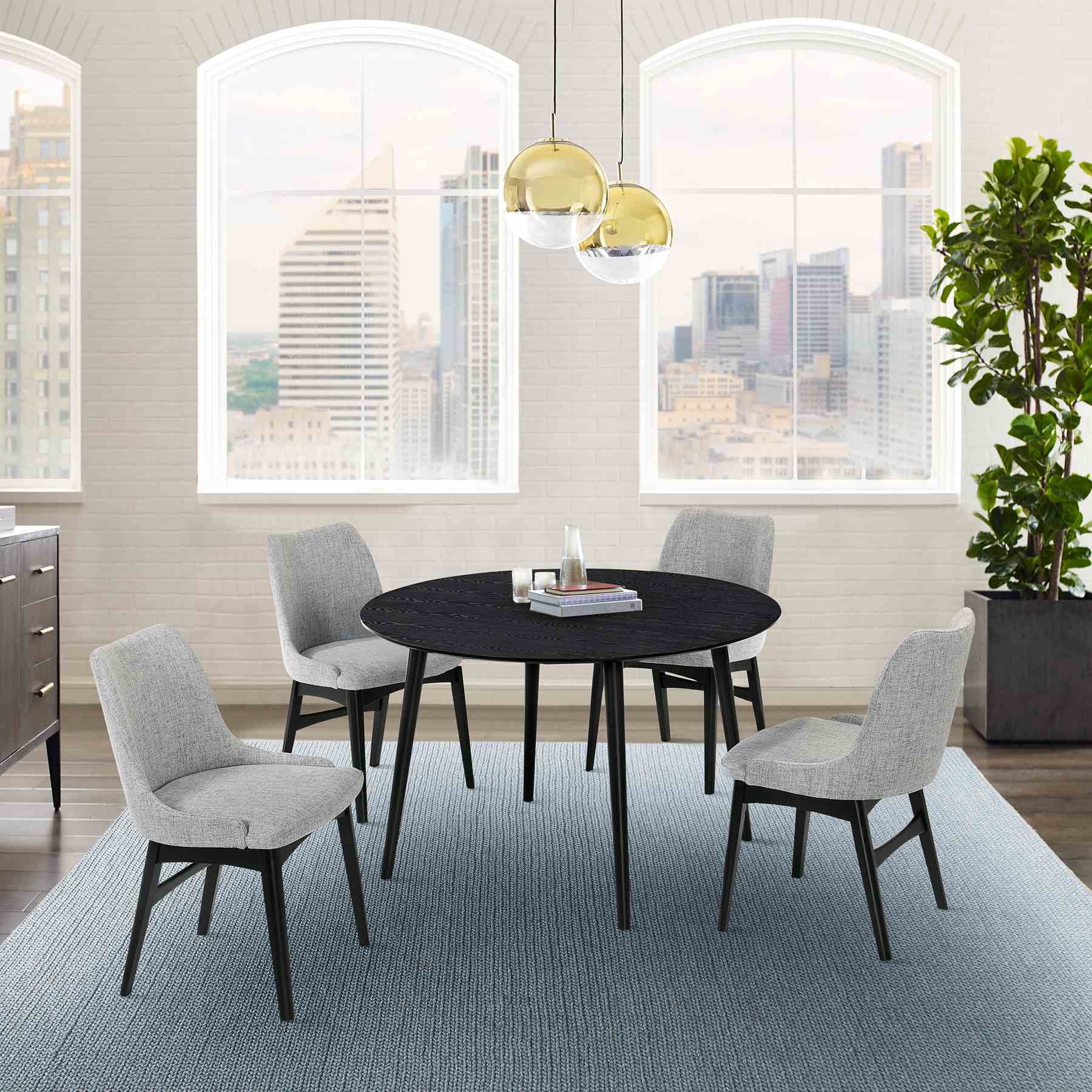Arcadia and Azalea 48" Round Gray and Black Wood 5 Piece Dining Set - Image 10