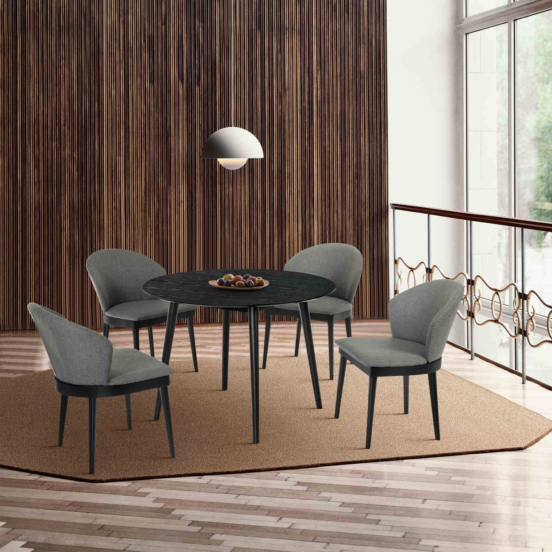 Arcadia and Juno 42" Round Charcoal and Black Wood 5 Piece Dining Set - Image 10