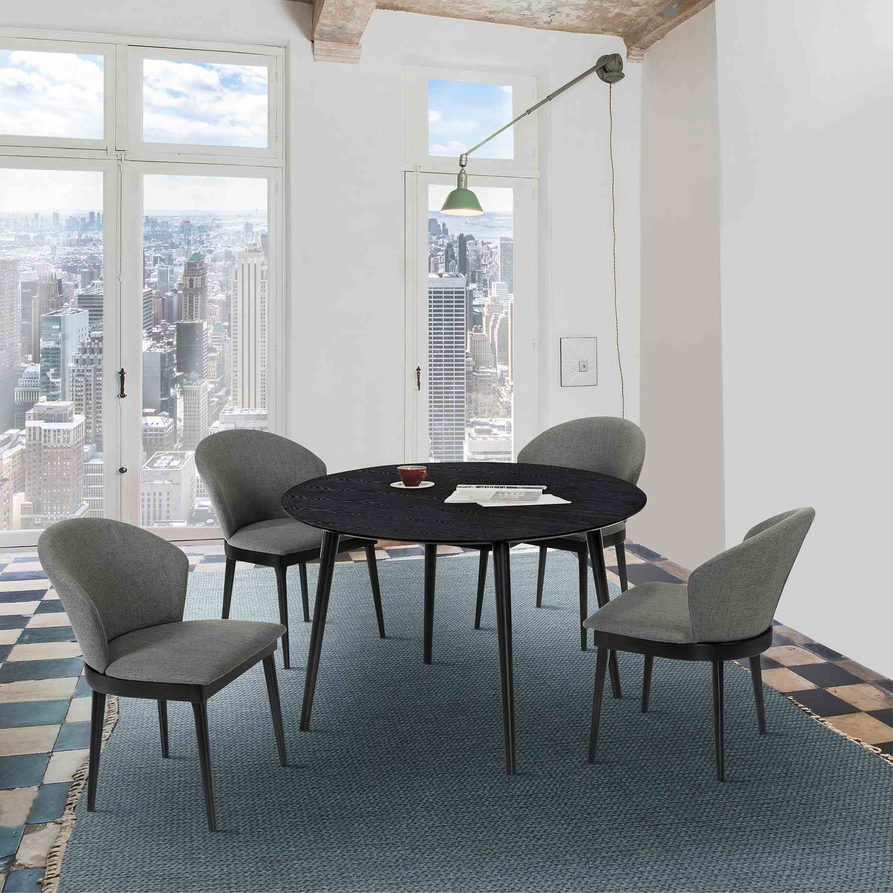 Arcadia and Juno 48" Round Charcoal and Black Wood 5 Piece Dining Set - Image 10