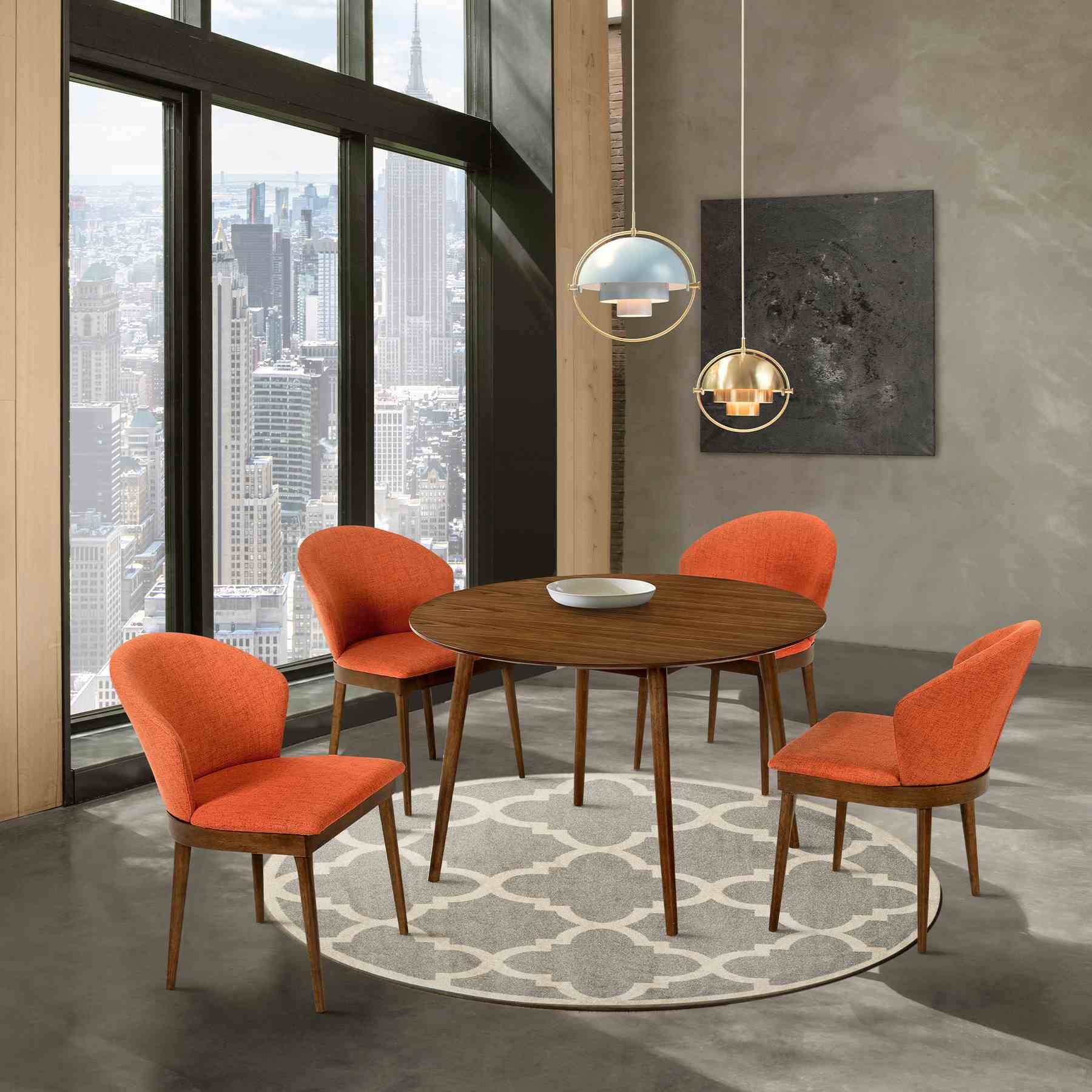 Arcadia and Juno 48" Round Orange and Walnut Wood 5 Piece Dining Set - Image 10