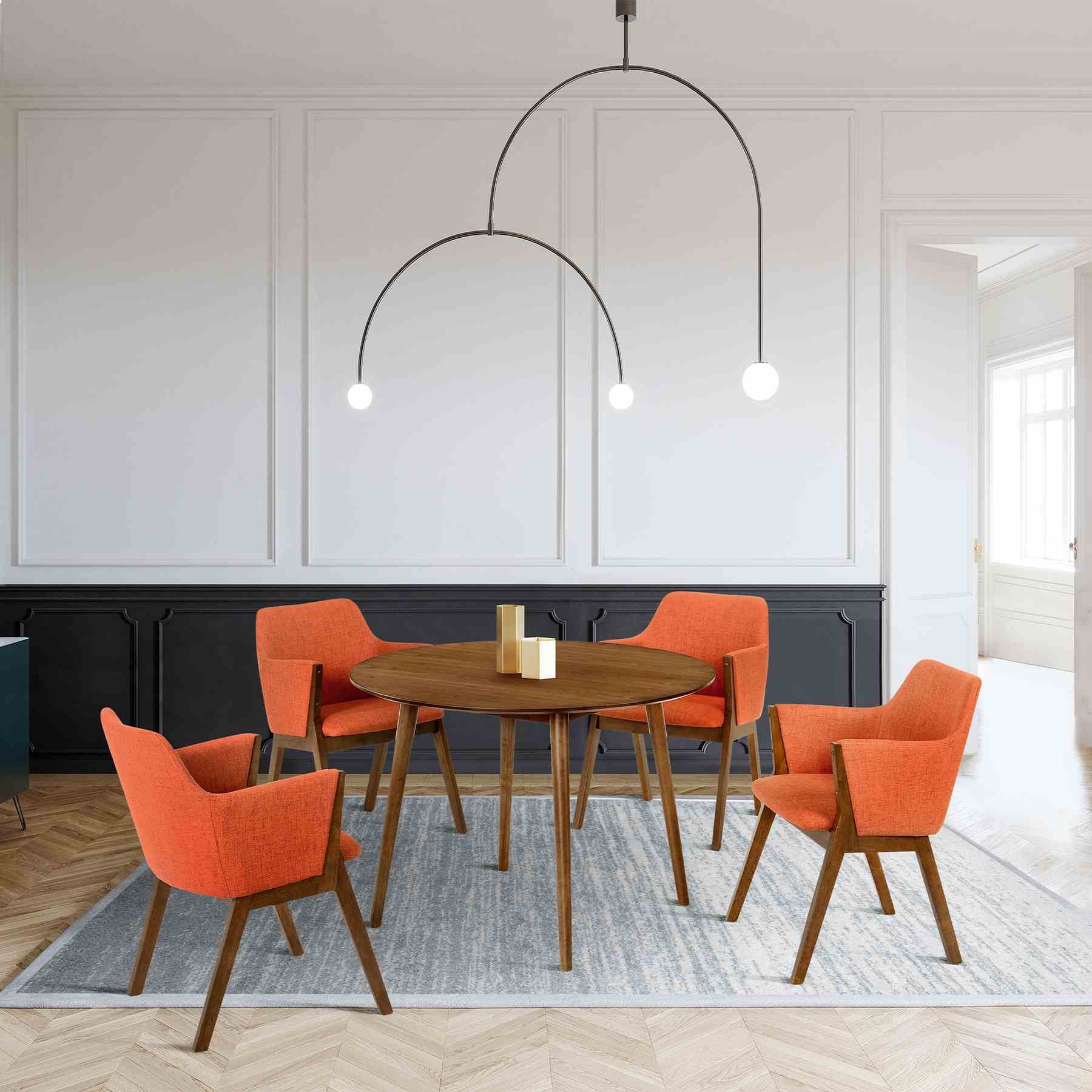 Arcadia and Renzo 42" Round Orange and Walnut Wood 5 Piece Dining Set - Image 9