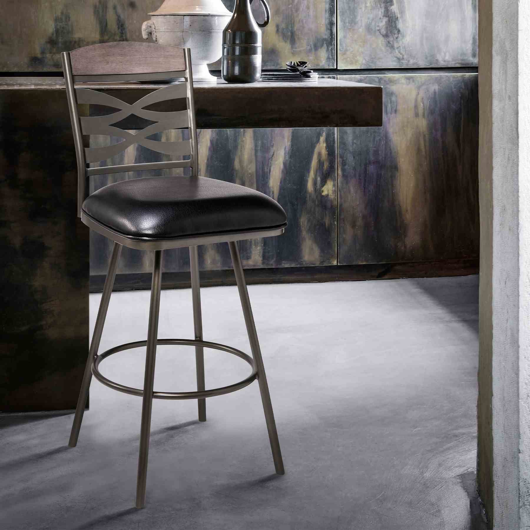Arden Mid-Century 26" Counter Height Barstool in Mineral Finish with Black Faux Leather and Gray Walnut Wood Finish Back - Image 4