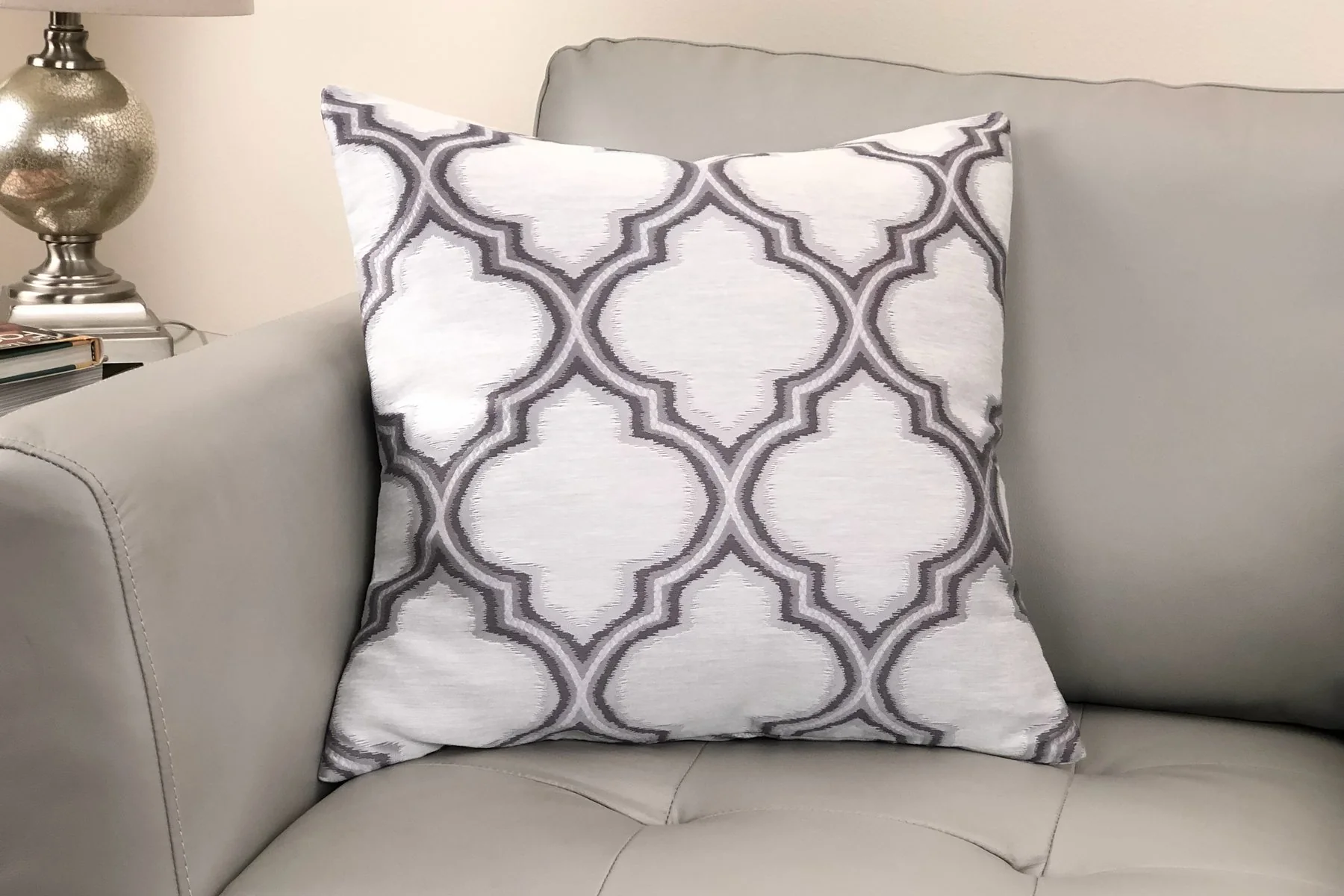 Aria Contemporary Decorative Feather and Down Throw Pillow In Gray Jacquard Fabric - Image 2