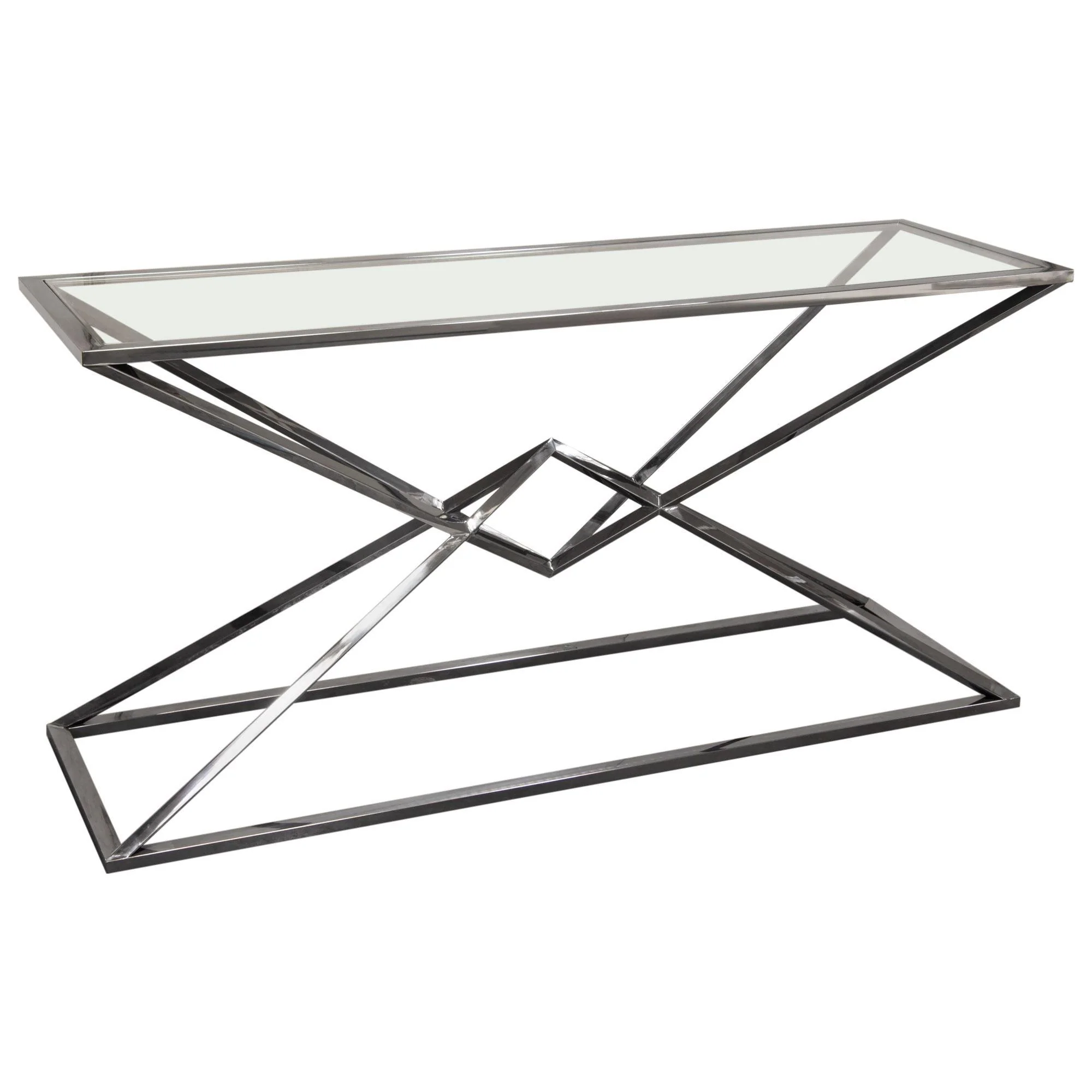 Aria Rectangle Stainless Steel Console Table w/ Polished Black Finish Base & Clear, Tempered Glass Top by Diamond Sofa - Image 3