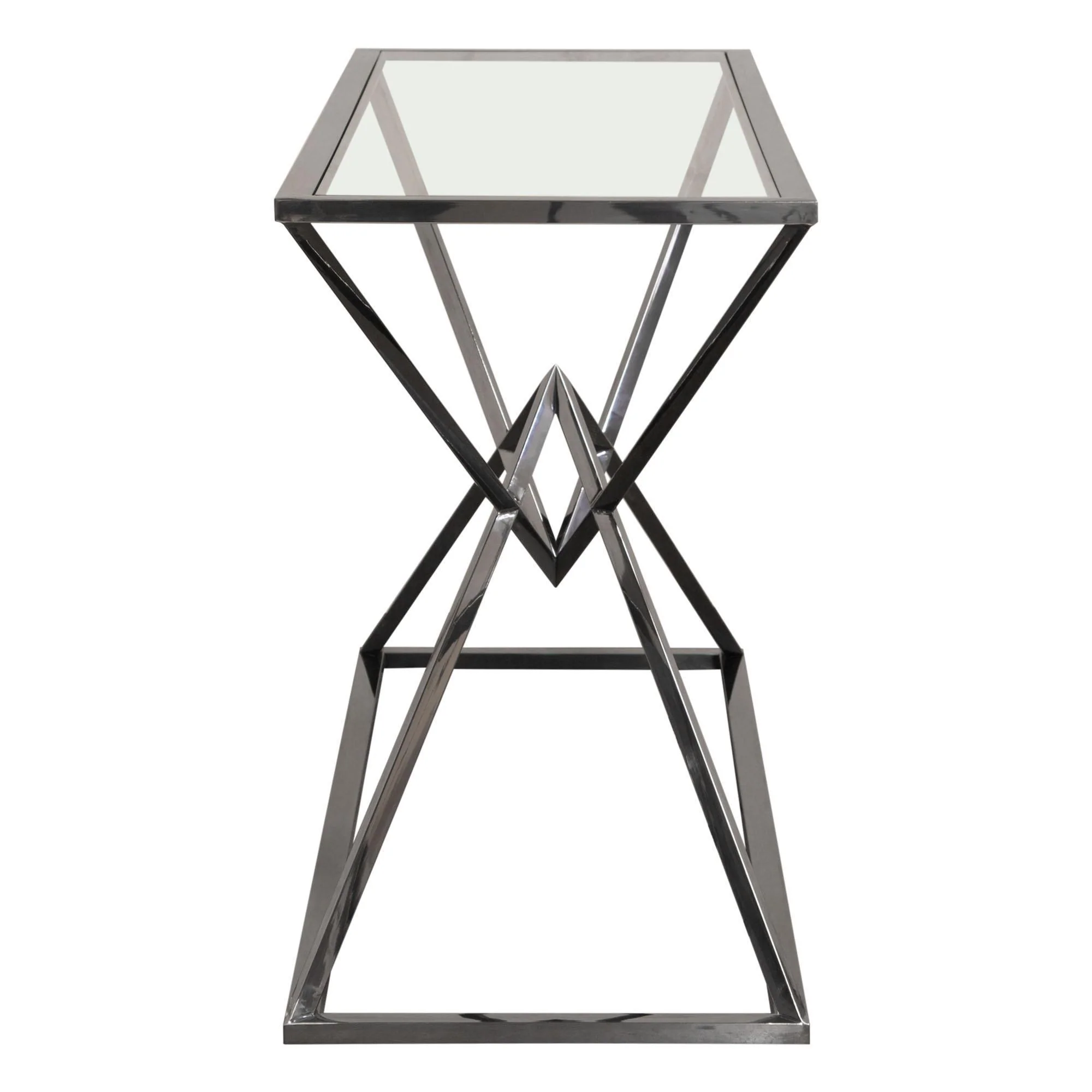 Aria Rectangle Stainless Steel Console Table w/ Polished Black Finish Base & Clear, Tempered Glass Top by Diamond Sofa - Image 7