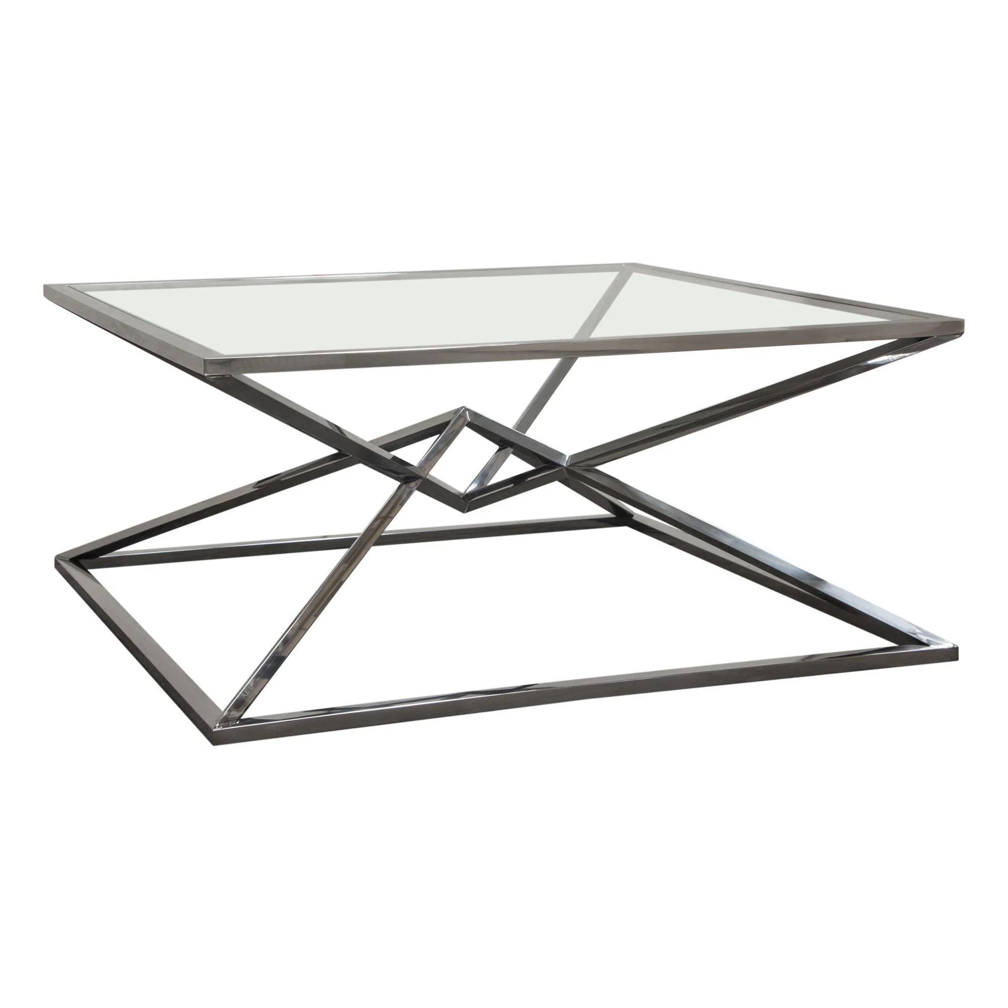 Aria Square Stainless Steel Cocktail Table w/ Polished Black Finish Base & Clear, Tempered Glass Top by Diamond Sofa - Image 3