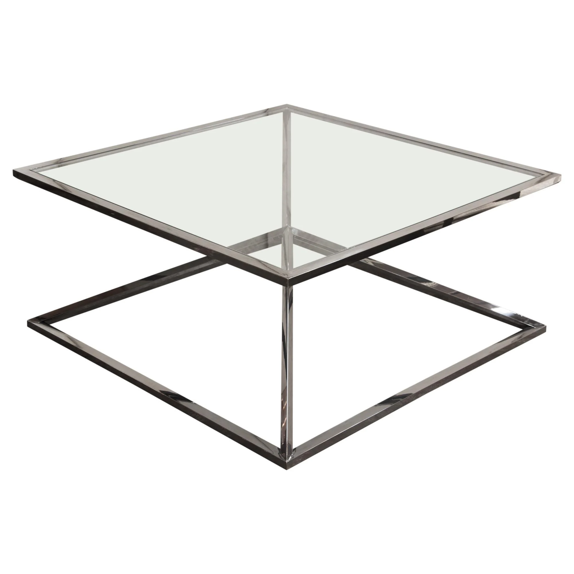 Aria Square Stainless Steel Cocktail Table w/ Polished Black Finish Base & Clear, Tempered Glass Top by Diamond Sofa - Image 6