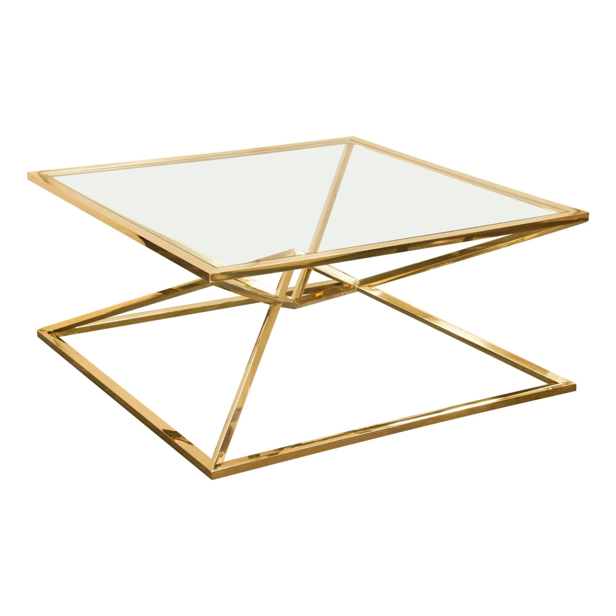 Aria Square Stainless Steel Cocktail Table w/ Polished Gold Finish Base & Clear, Tempered Glass Top by Diamond Sofa - Image 5