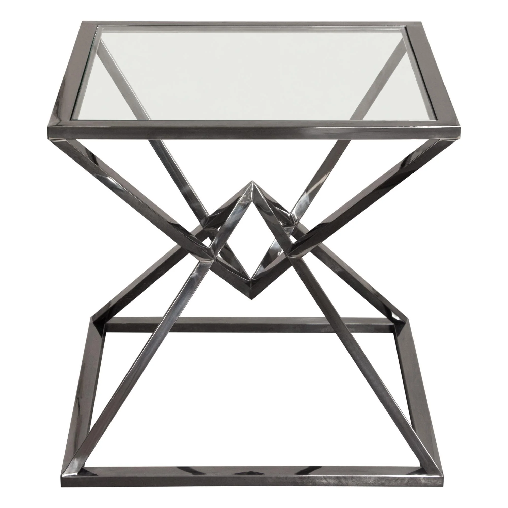 Aria Square Stainless Steel End Table w/ Polished Black Finish Base & Clear, Tempered Glass Top by Diamond Sofa - Image 2