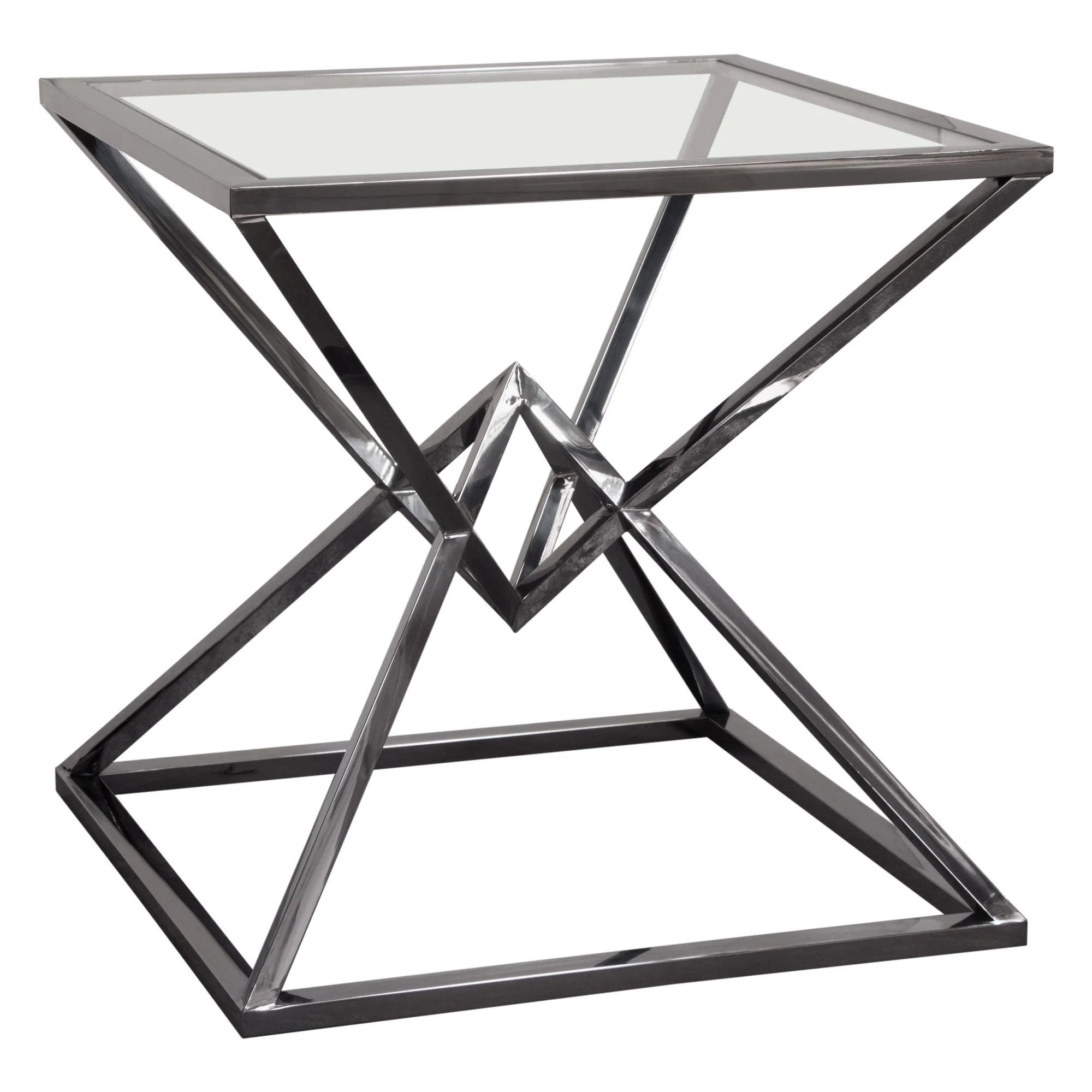 Aria Square Stainless Steel End Table w/ Polished Black Finish Base & Clear, Tempered Glass Top by Diamond Sofa - Image 3