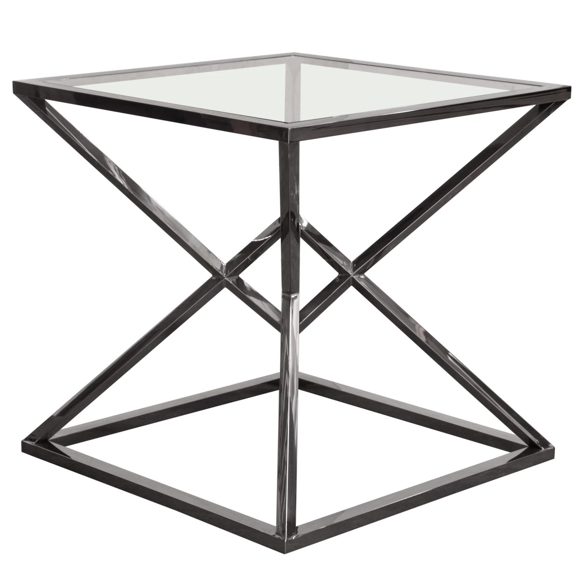 Aria Square Stainless Steel End Table w/ Polished Black Finish Base & Clear, Tempered Glass Top by Diamond Sofa - Image 5