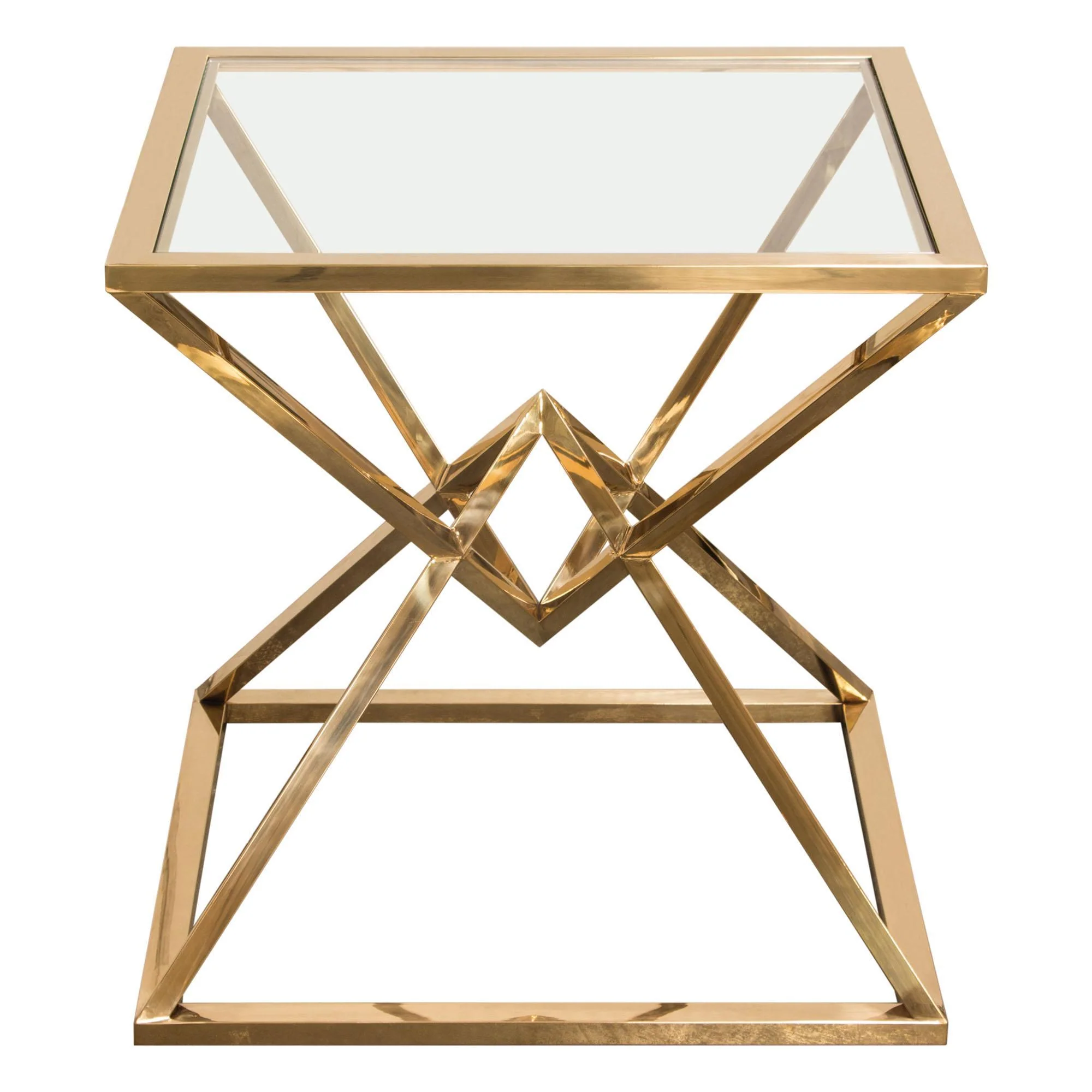 Aria Square Stainless Steel End Table w/ Polished Gold Finish Base & Clear, Tempered Glass Top by Diamond Sofa - Image 2