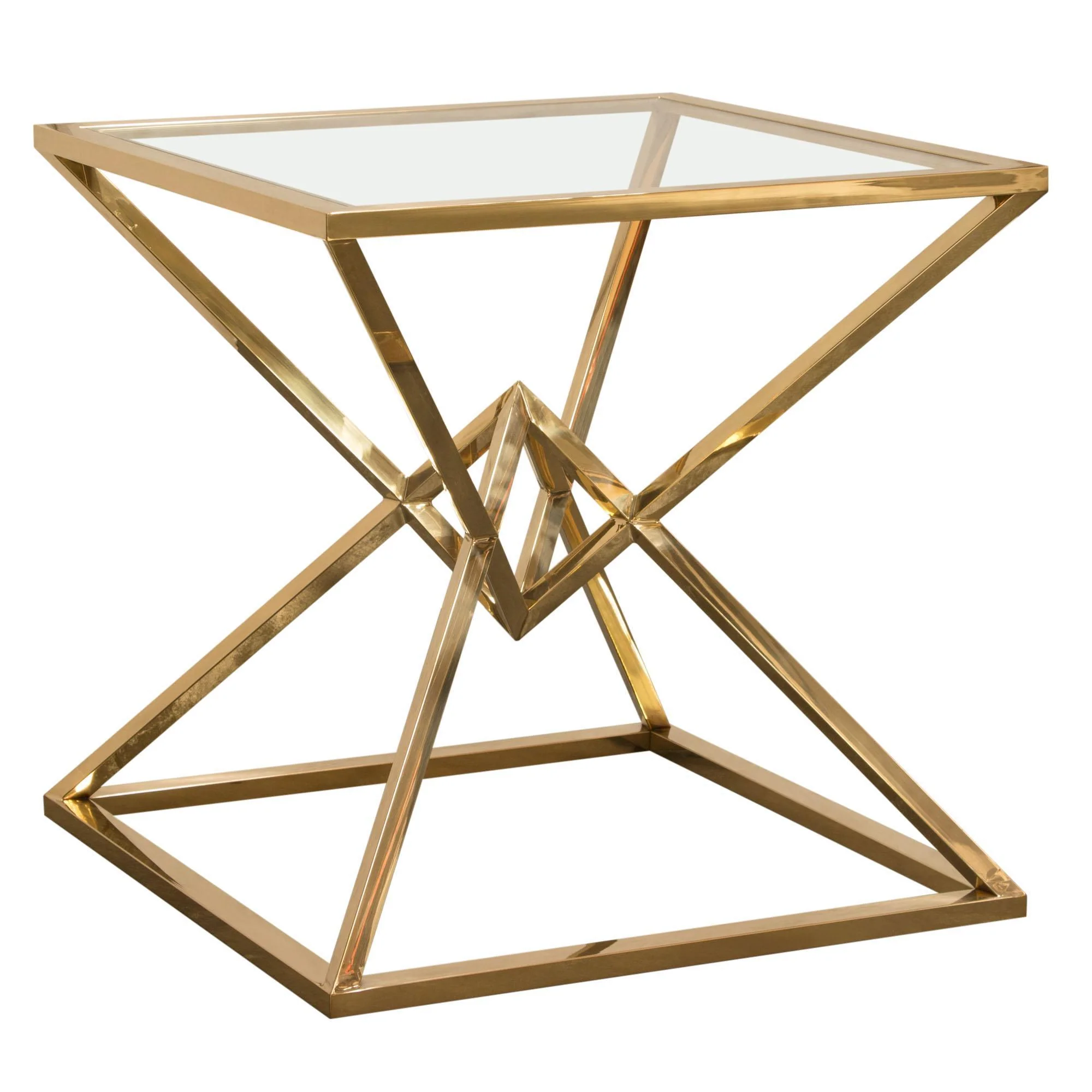 Aria Square Stainless Steel End Table w/ Polished Gold Finish Base & Clear, Tempered Glass Top by Diamond Sofa - Image 3