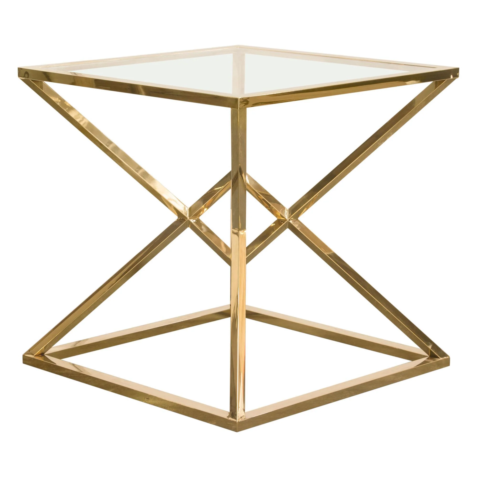 Aria Square Stainless Steel End Table w/ Polished Gold Finish Base & Clear, Tempered Glass Top by Diamond Sofa - Image 5