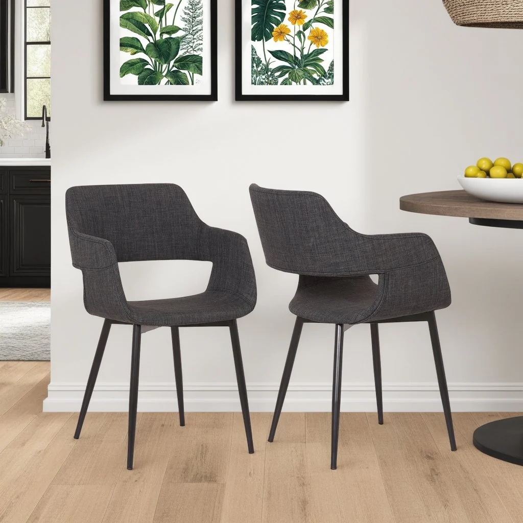Ariana Mid-Century Charcoal Open Back Dining Accent Chair - Image 6