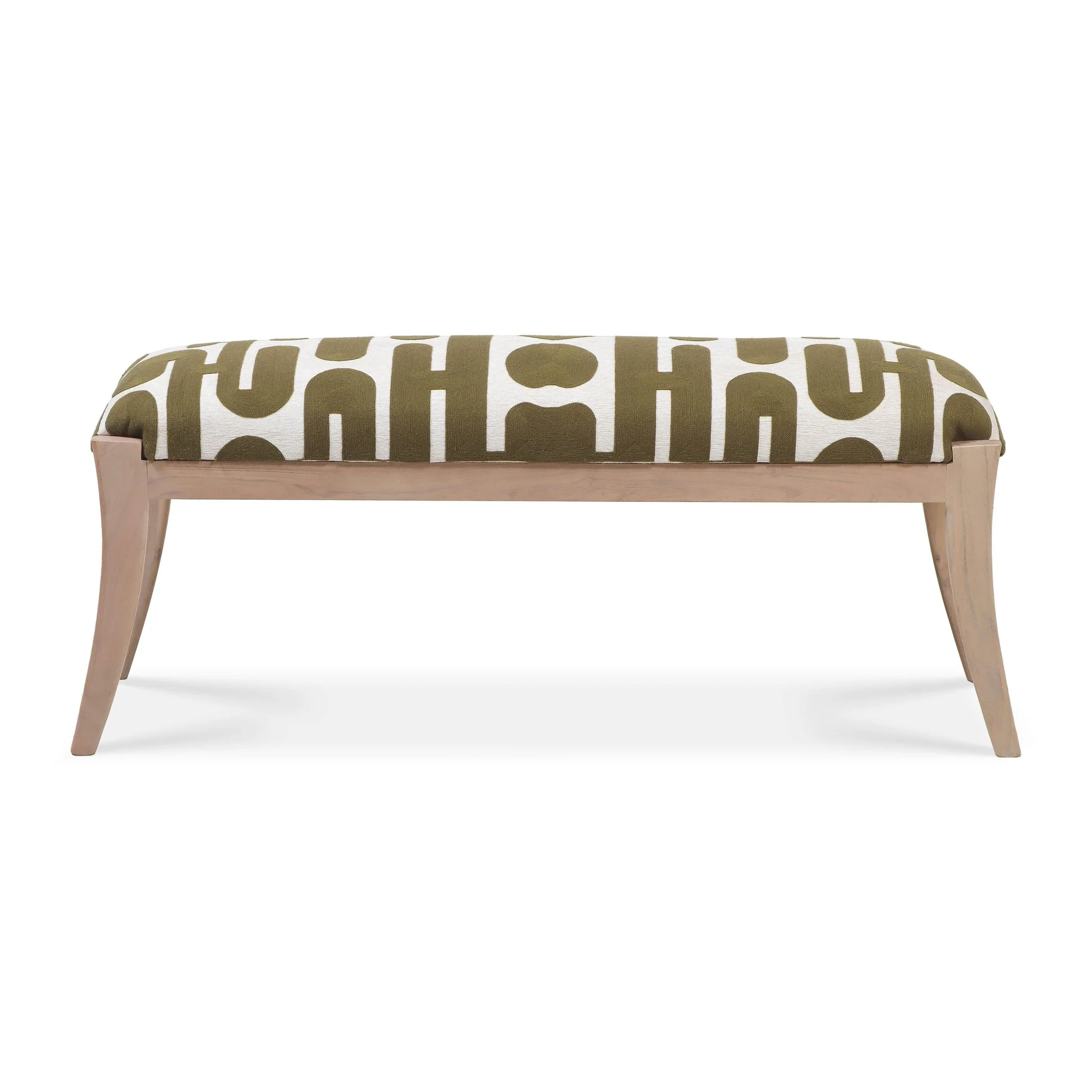 Arielle Olive & White Embroidered Bench - Image 3