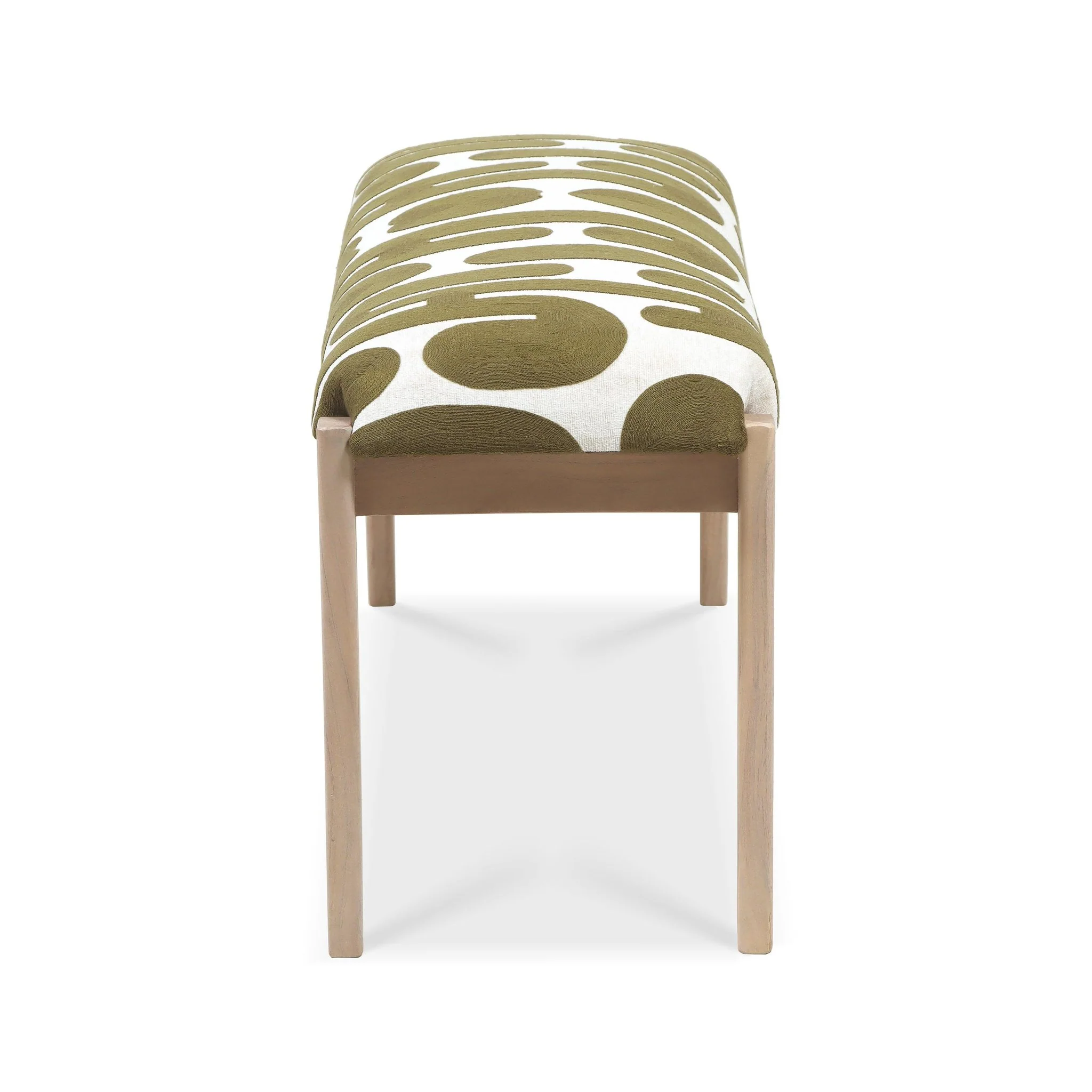 Arielle Olive & White Embroidered Bench - Image 4