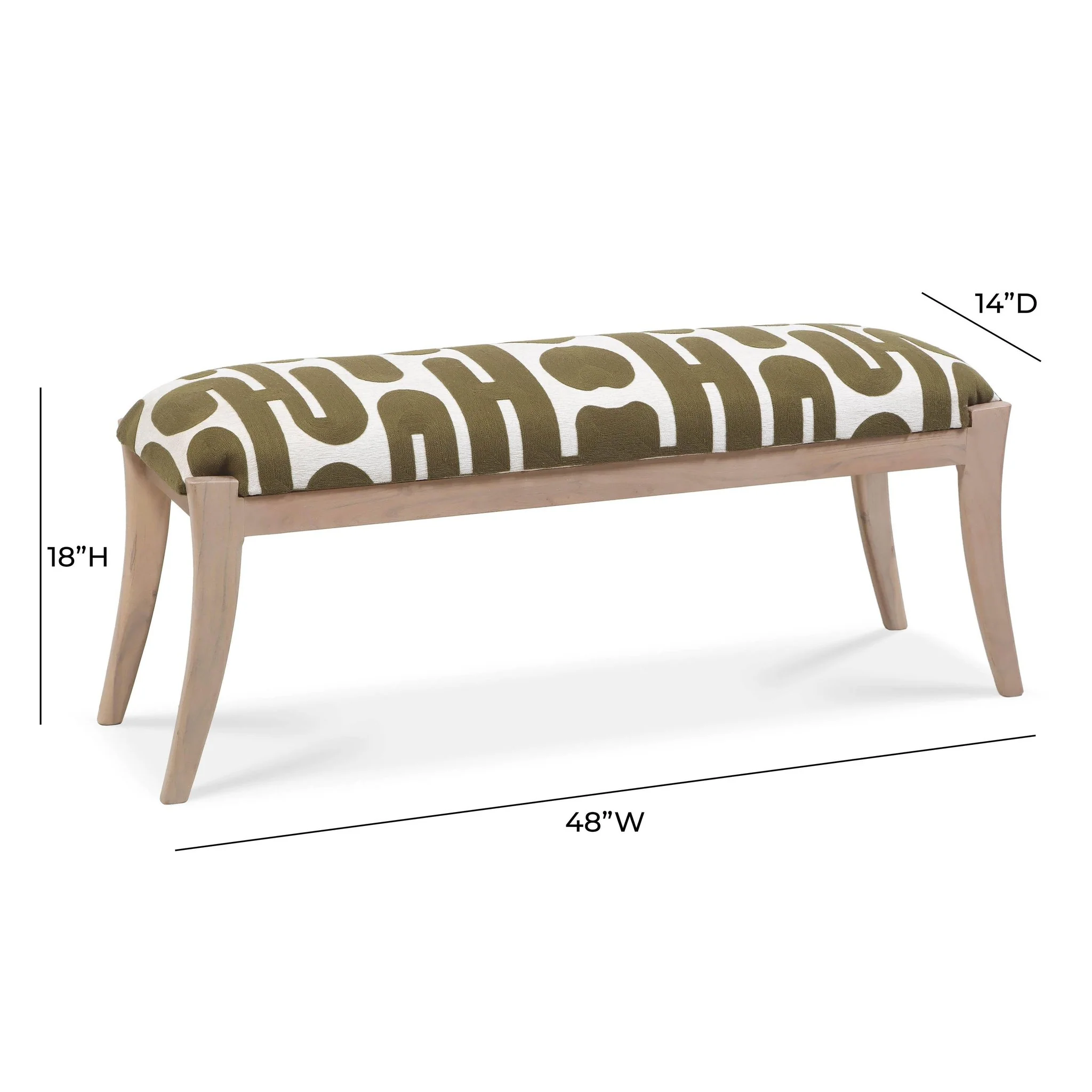 Arielle Olive & White Embroidered Bench - Image 6