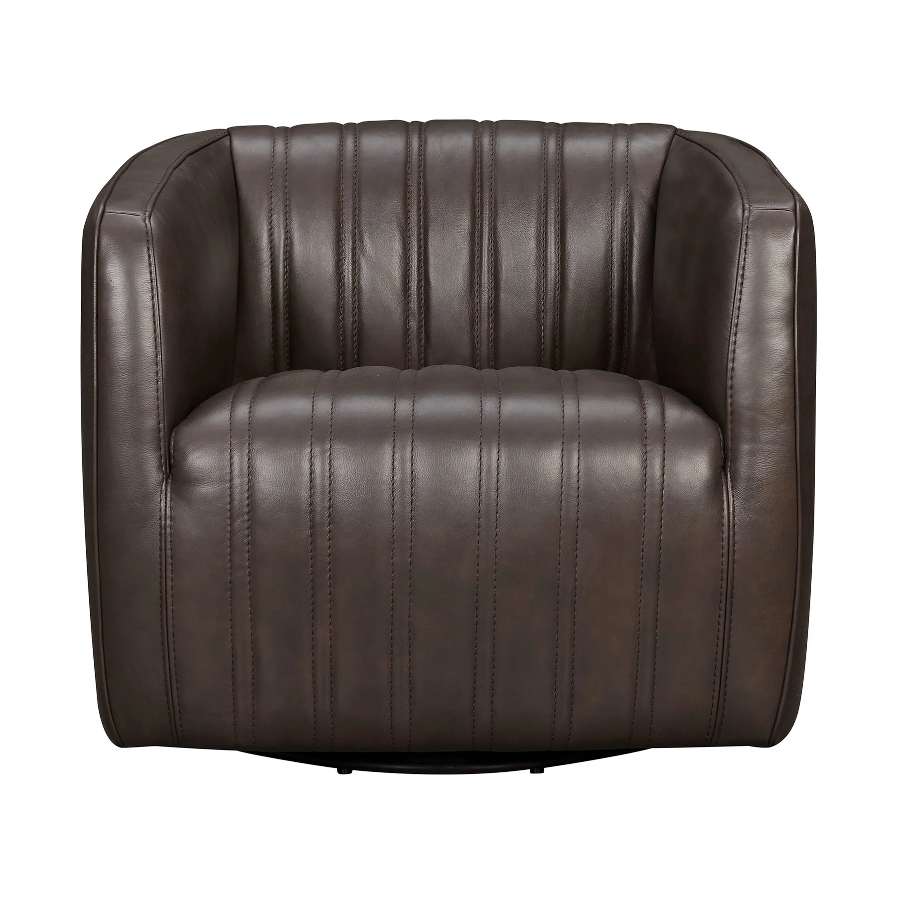 Aries Espresso Genuine Leather Swivel Barrel Chair - Image 2