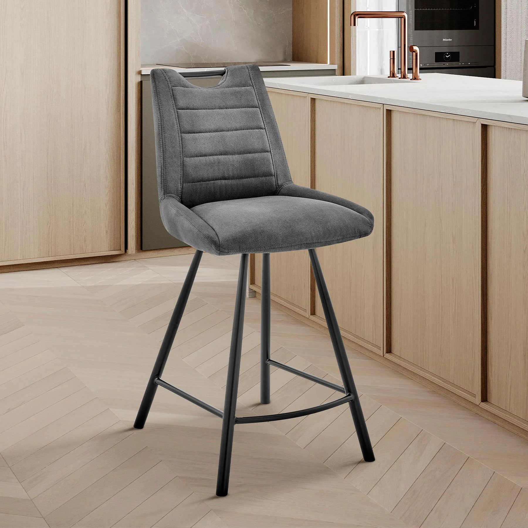 Arizona 26" Counter Height Bar Stool in Charcoal Fabric and Black Finish - Image 9
