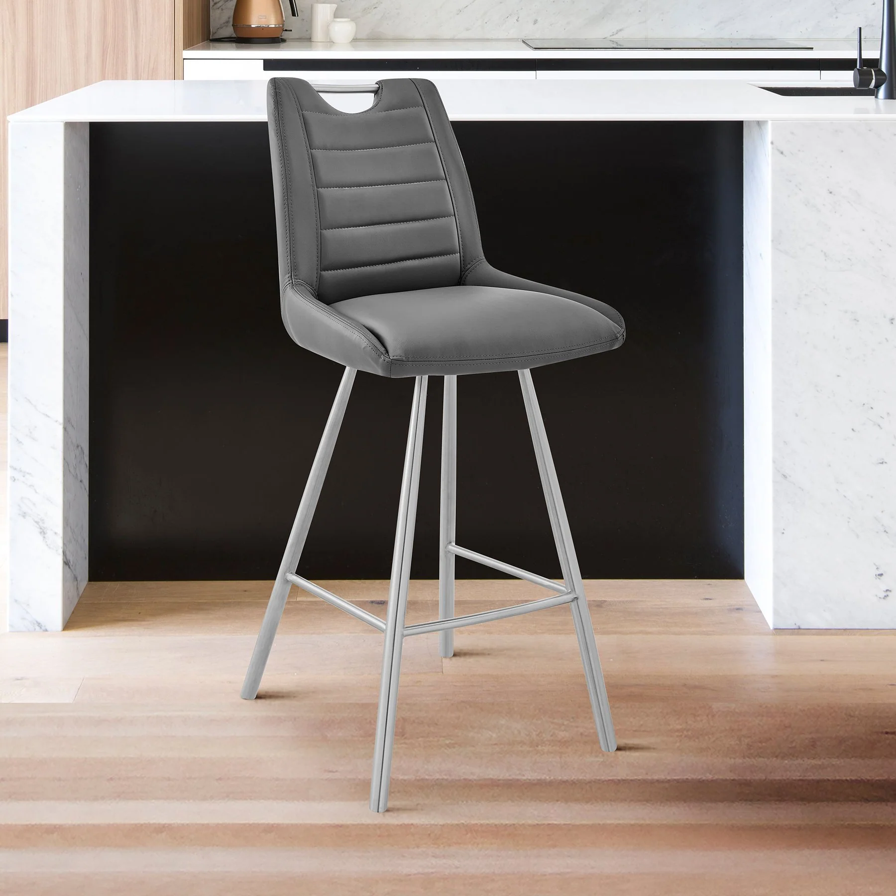 Arizona 30" Bar Height Bar Stool in Charcoal Faux Leather and Brushed Stainless Steel Finish - Image 9