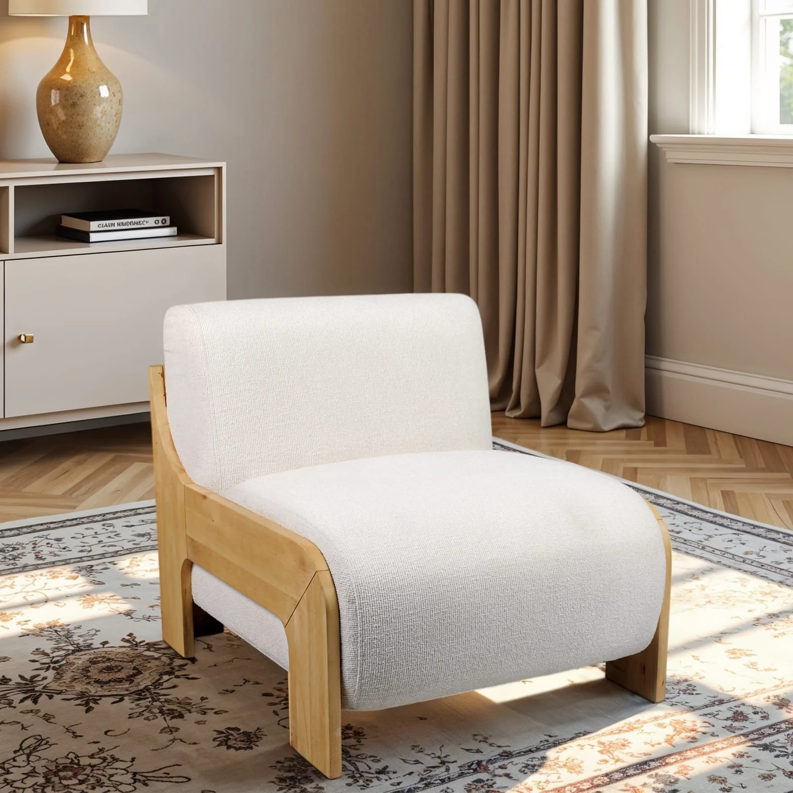 Armless Modern Accent Chair, Ivory - Image 9