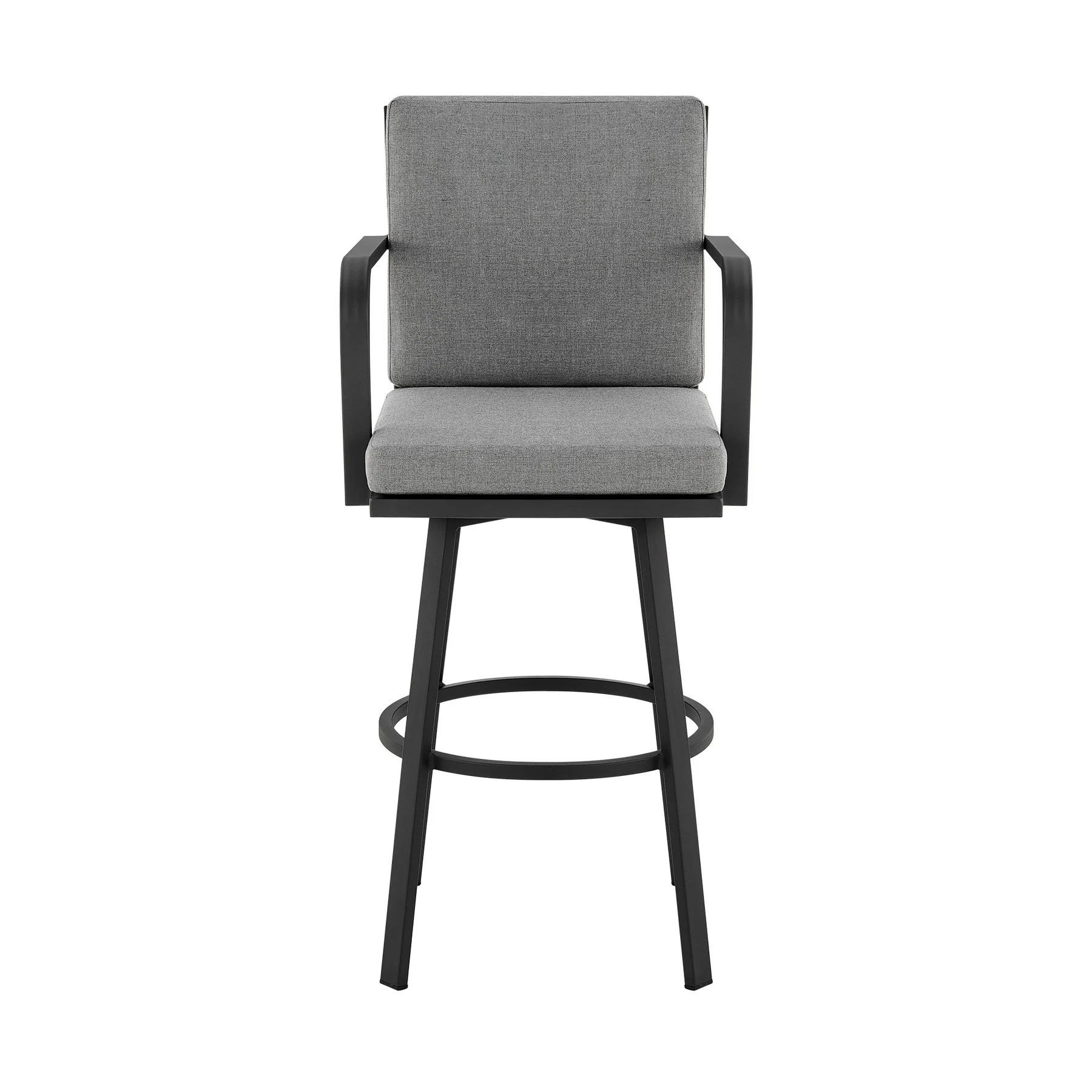 Arnauld 26" Outdoor Patio Swivel Counter Stool in Black Aluminum with Gray Cushions - Image 2