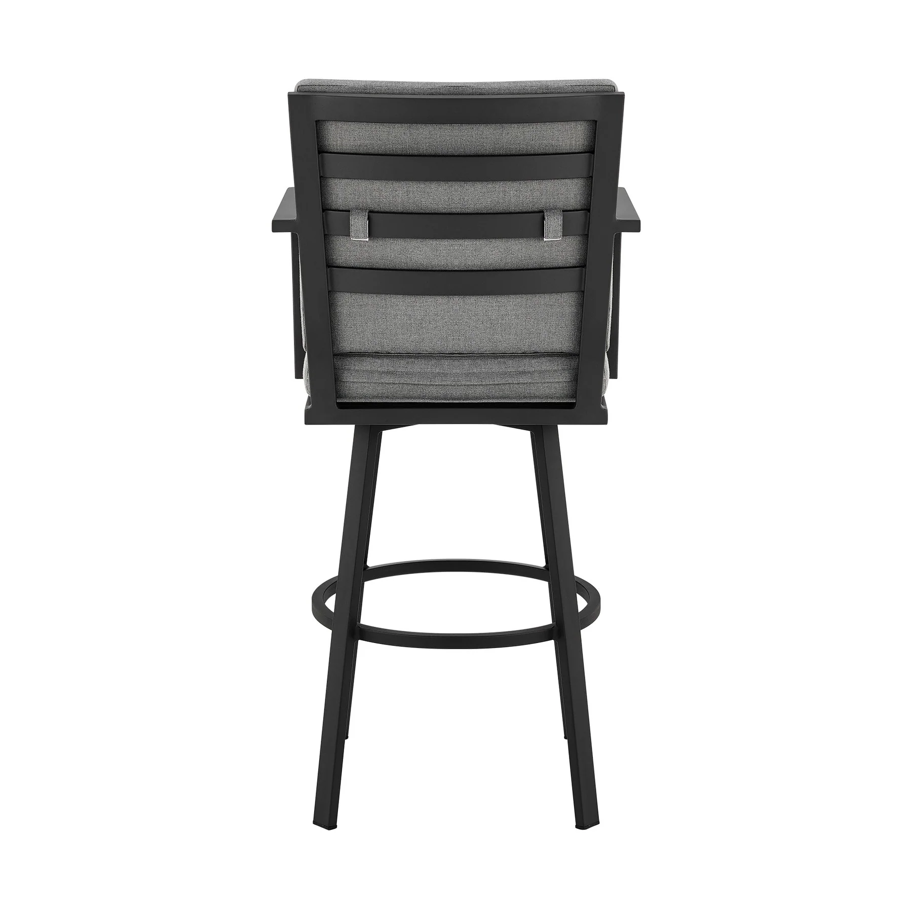Arnauld 26" Outdoor Patio Swivel Counter Stool in Black Aluminum with Gray Cushions - Image 5