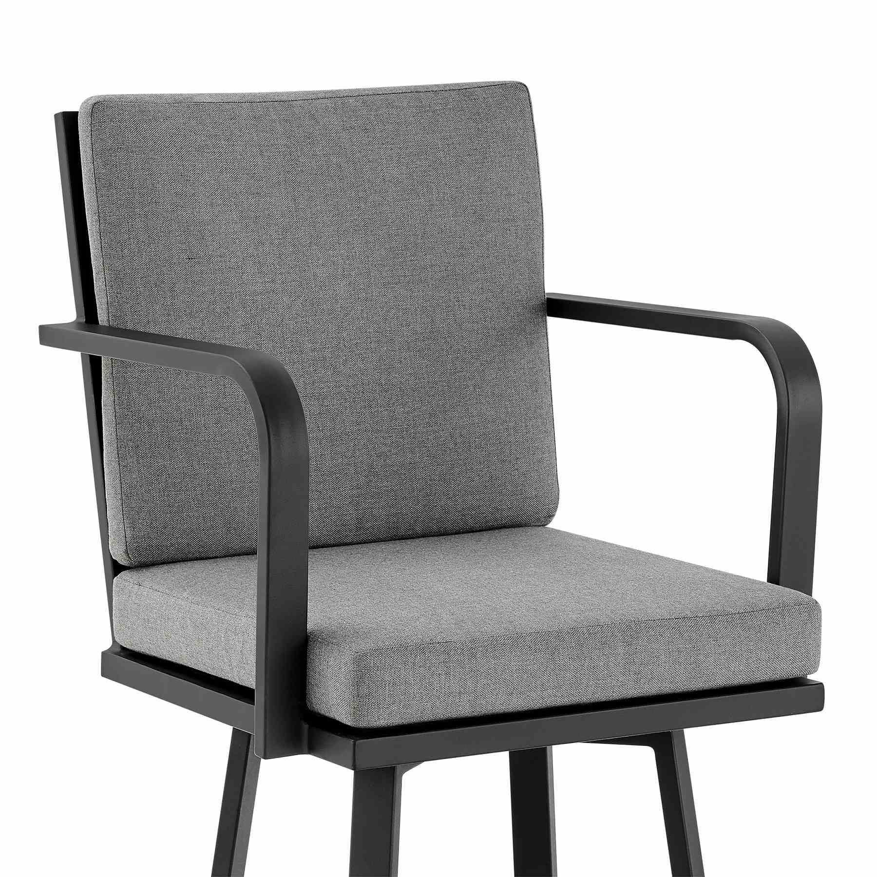 Arnauld 26" Outdoor Patio Swivel Counter Stool in Black Aluminum with Gray Cushions - Image 6