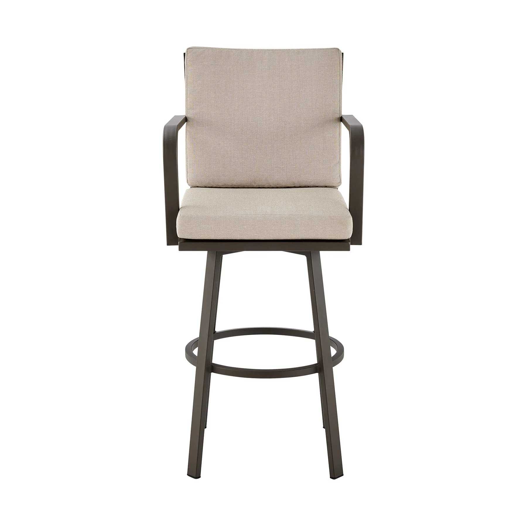 Arnauld 26" Outdoor Patio Swivel Counter Stool in Brown Aluminum with Cushions - Image 2